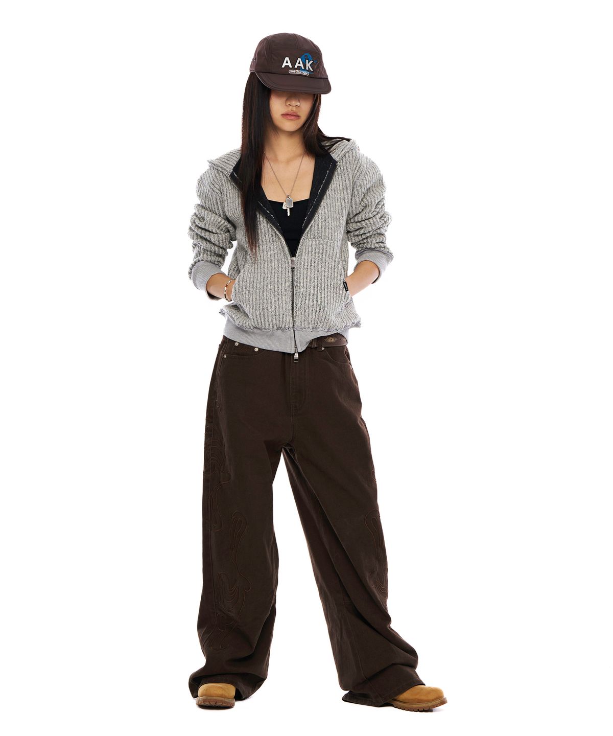 아캄(AAKAM) Bokashi Knit Zip-Up Hoodie (Gray)