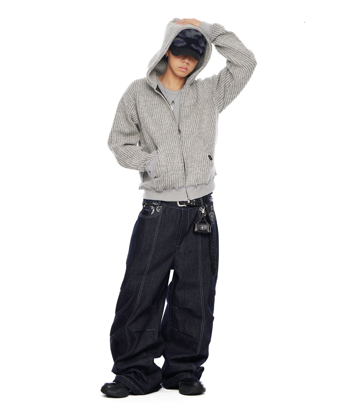 아캄(AAKAM) Bokashi Knit Zip-Up Hoodie (Gray)