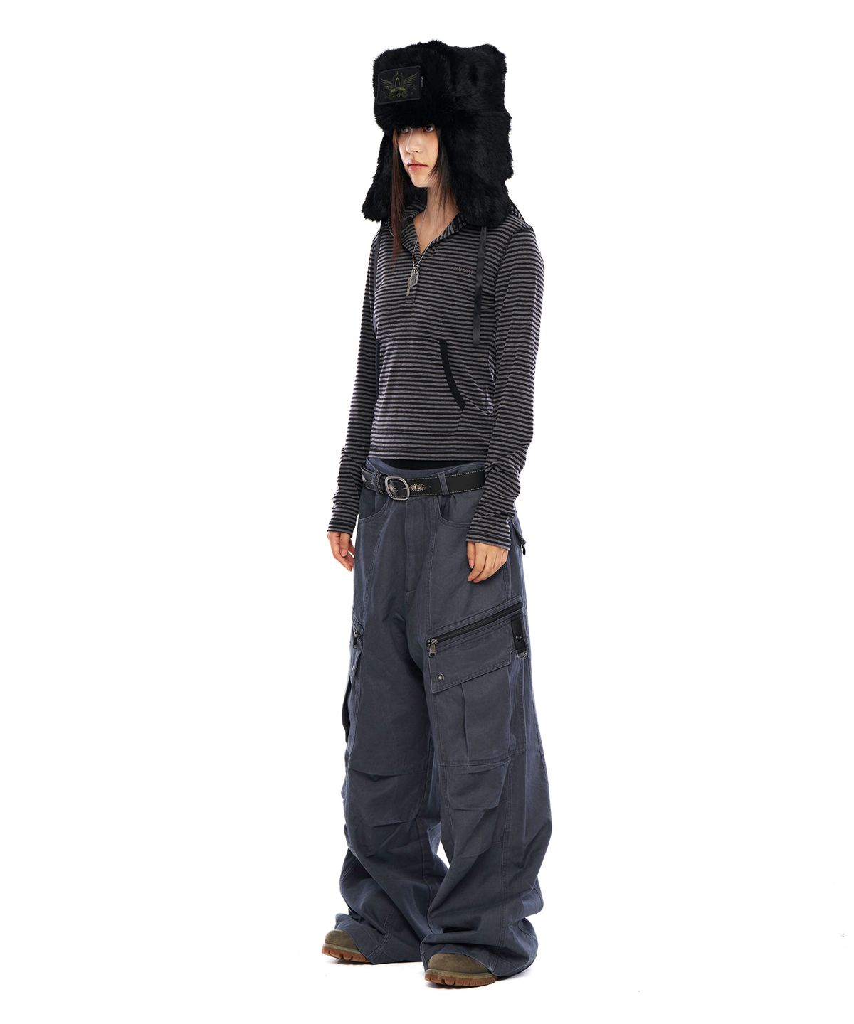 아캄(AAKAM) Striped Button Hoodie (Black)