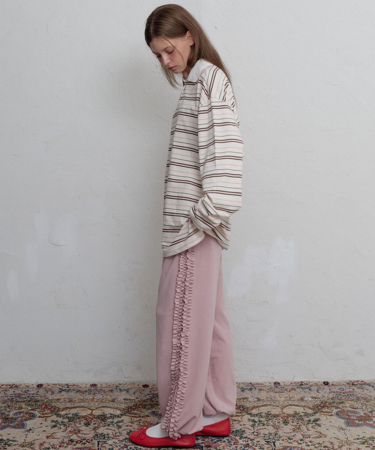 무니쉬(MOONISH) Ruffle flow regular pants (Pink)