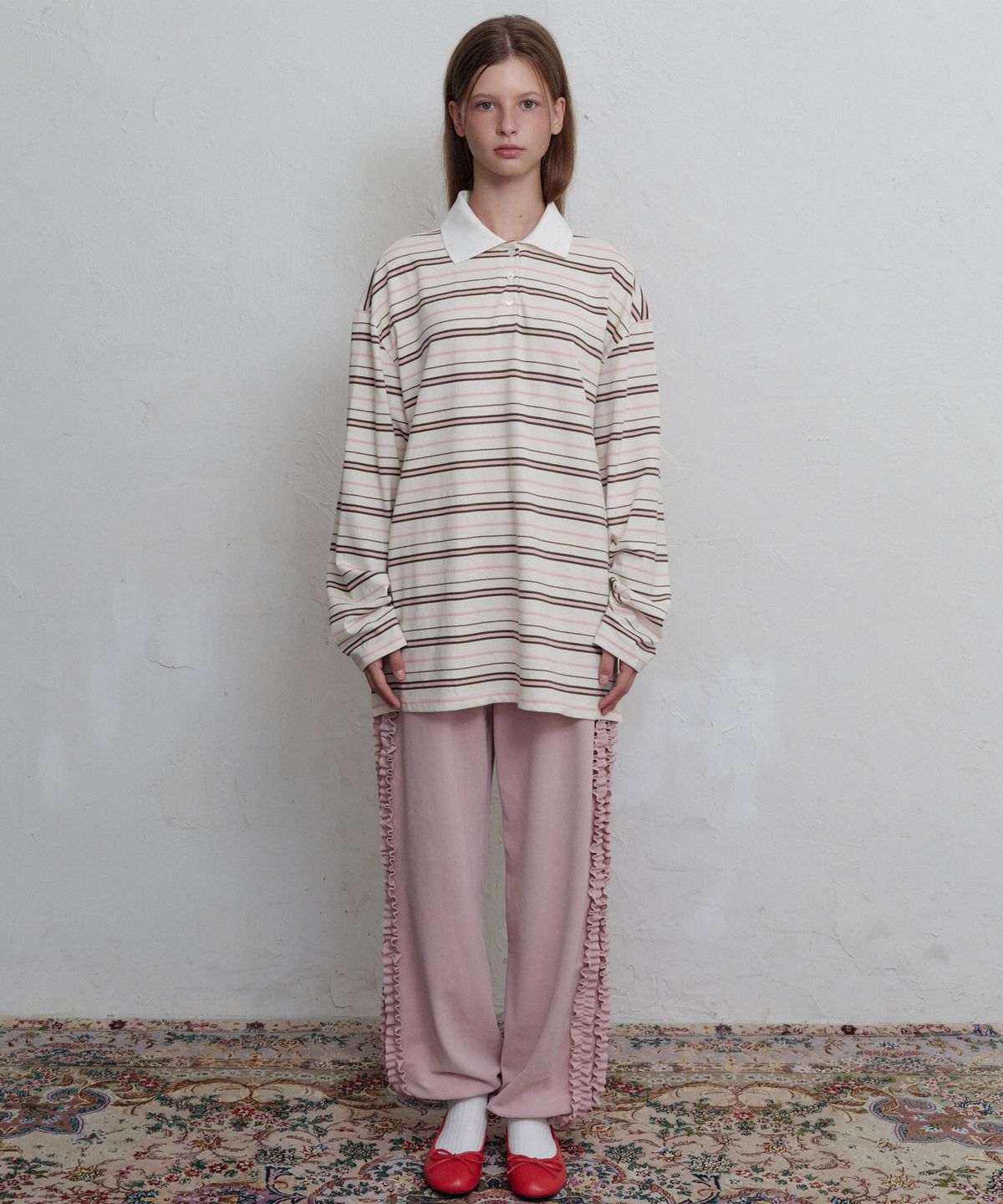 무니쉬(MOONISH) Ruffle flow regular pants (Pink)
