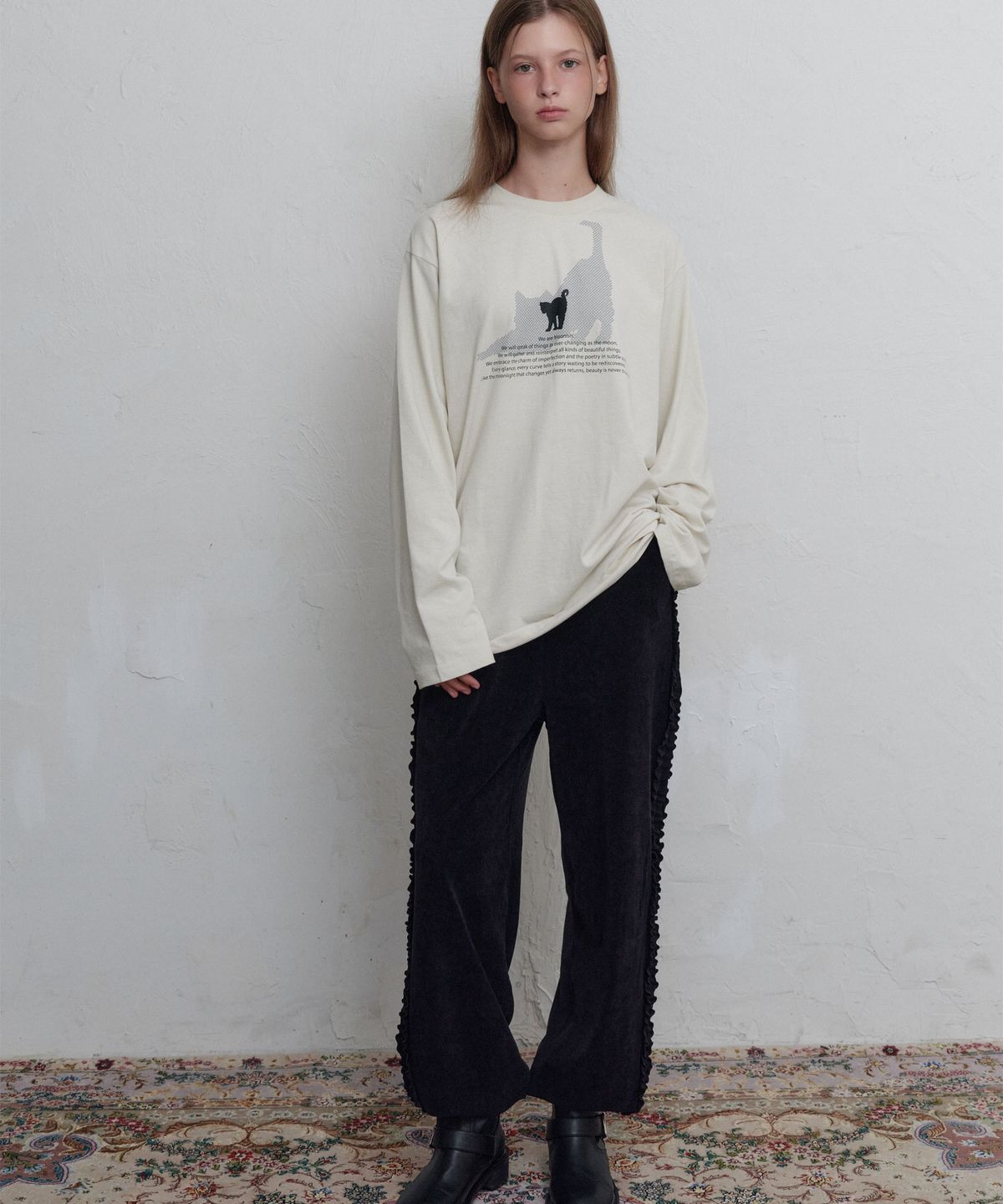무니쉬(MOONISH) Ruffle flow regular pants (Black)