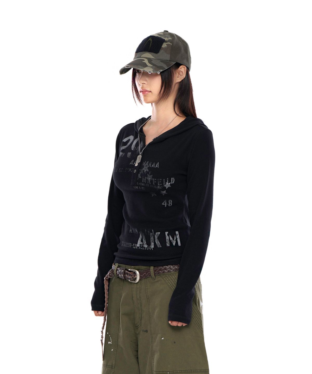 아캄(AAKAM) Numbering Hooded Long Sleeve (Black)