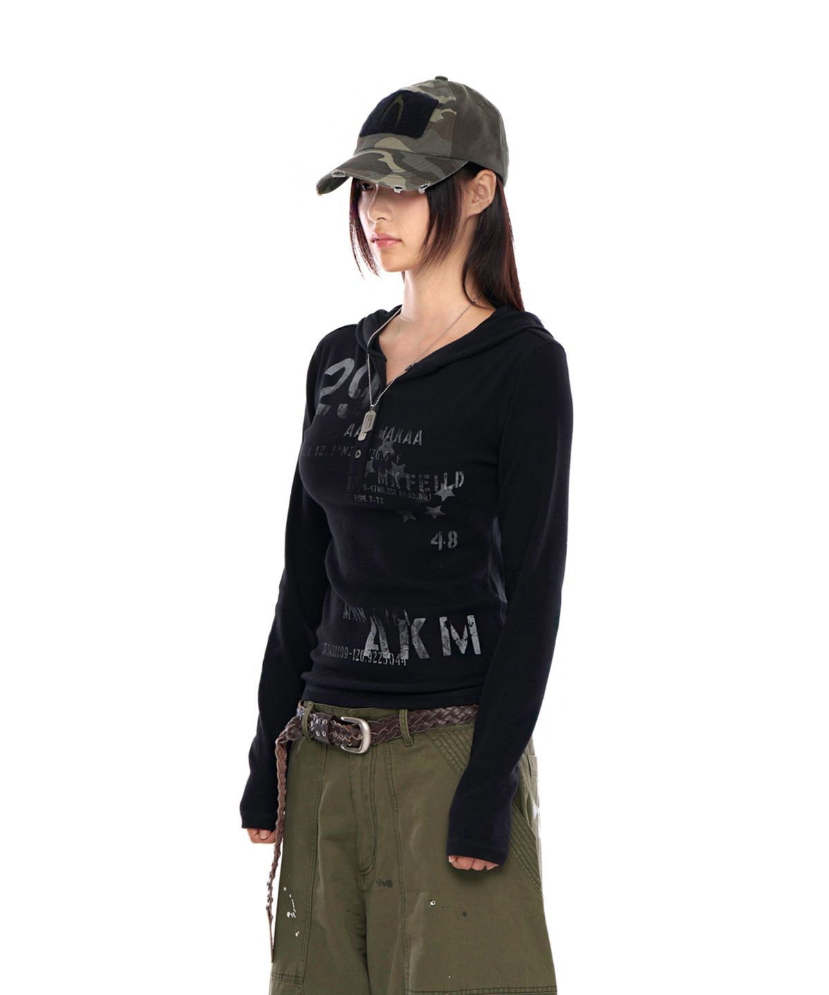 아캄(AAKAM) Numbering Hooded Long Sleeve (Black)