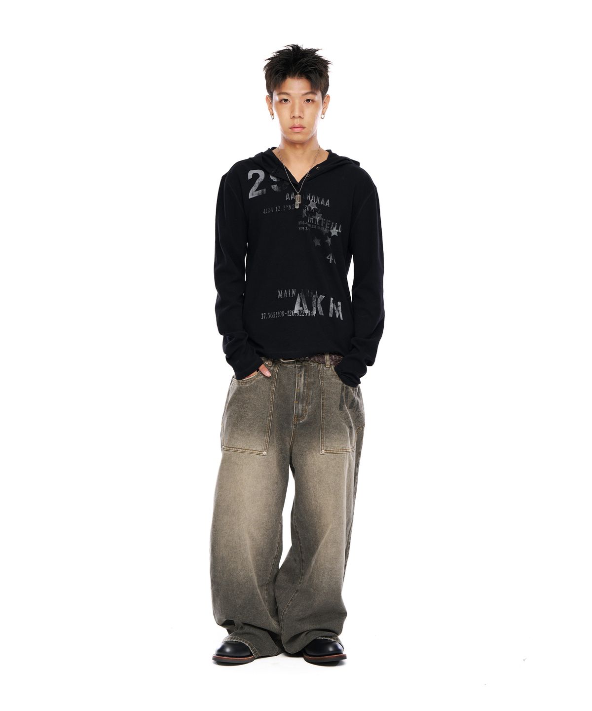 아캄(AAKAM) Numbering Hooded Long Sleeve (Black)