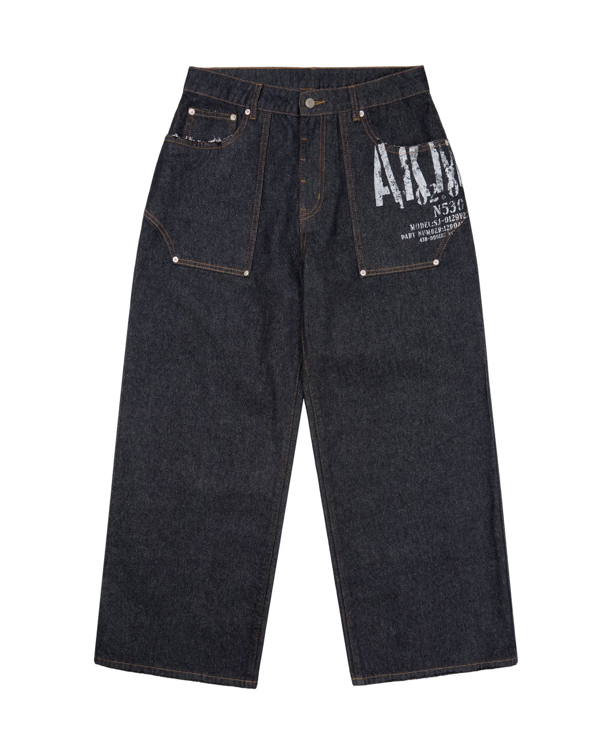 아캄(AAKAM) Out Pocket Printed Denim Pants (Dark Blue)