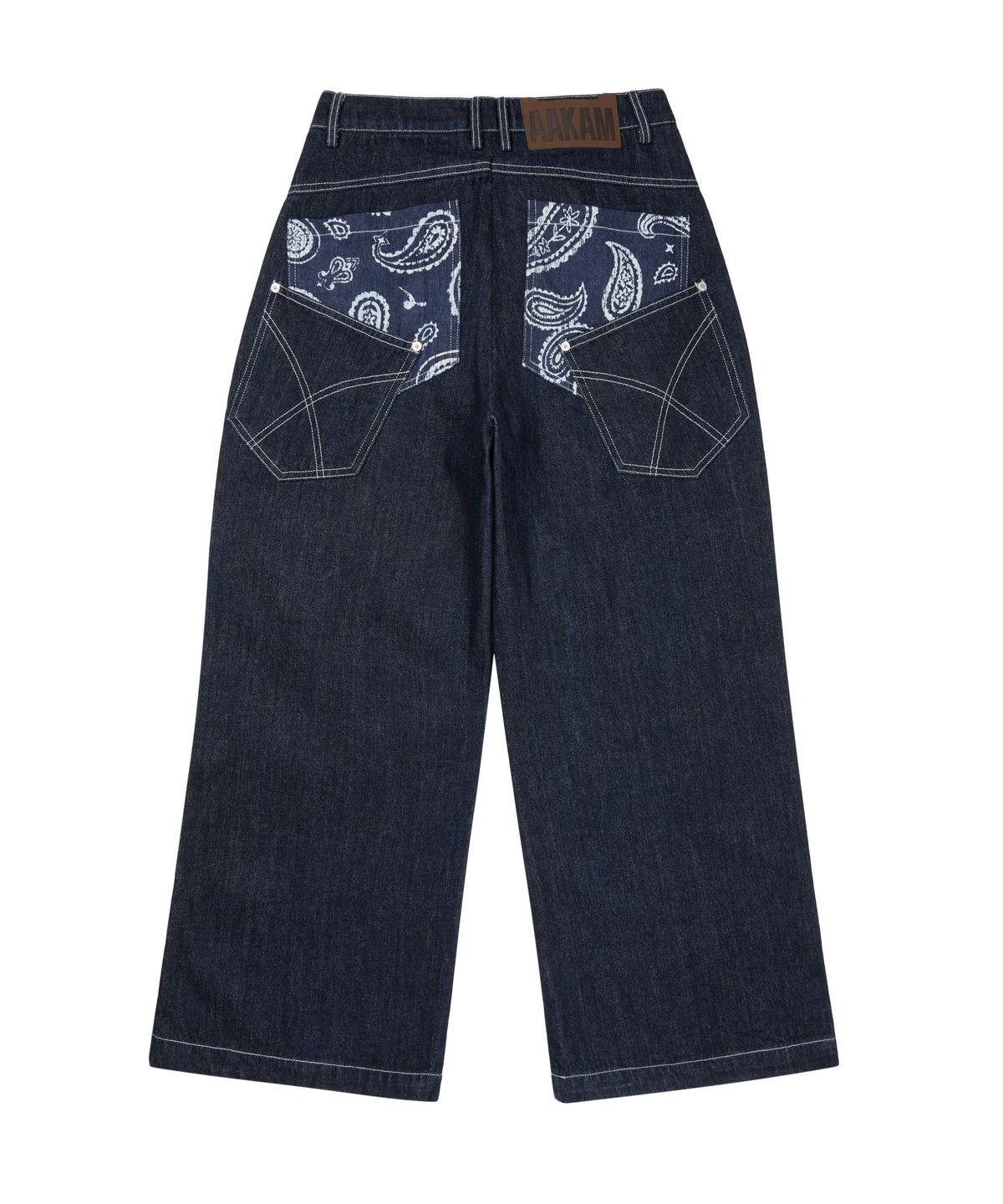 아캄(AAKAM) Knee Pin-Tuck Paisley Denim Pants (Blue)
