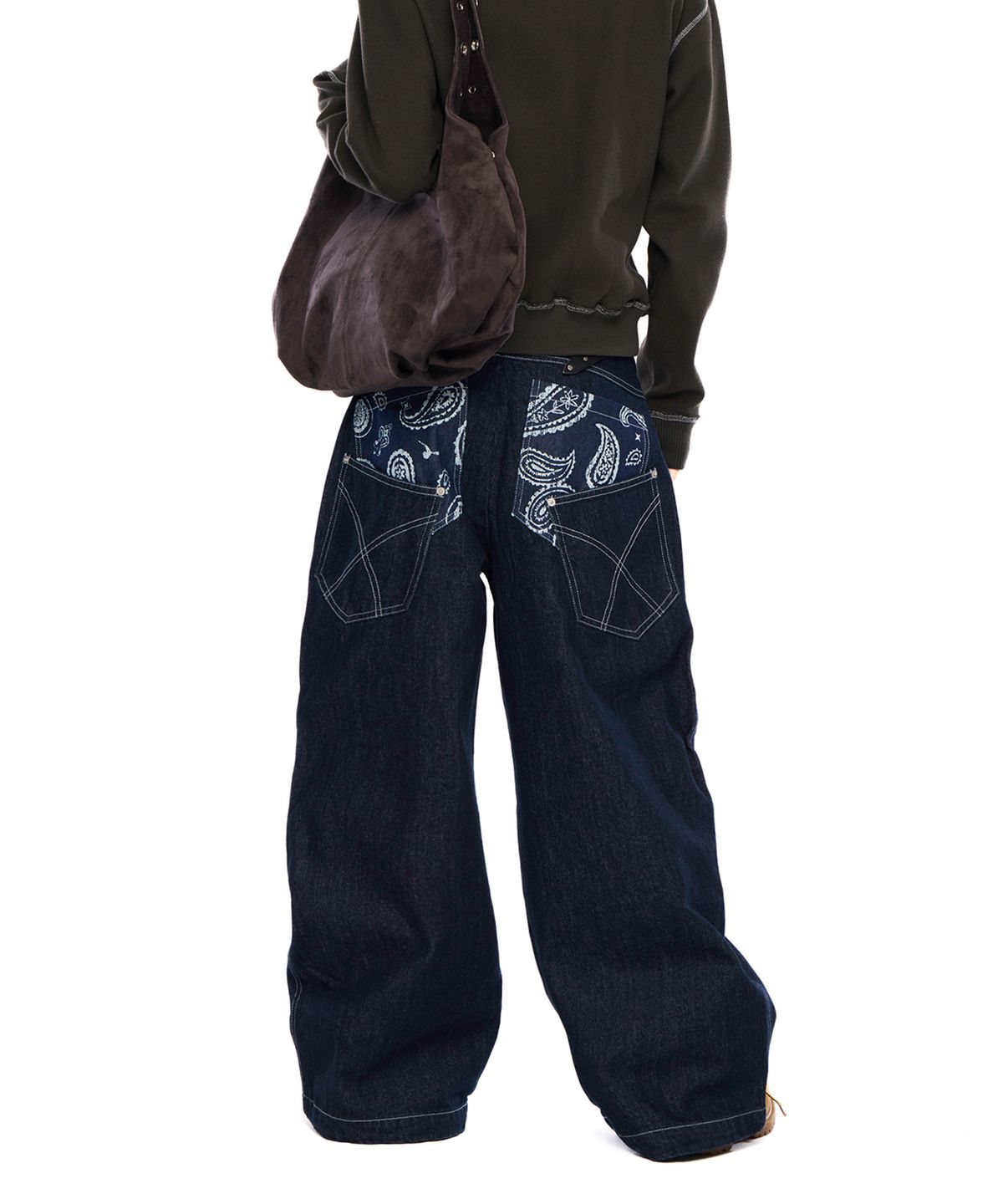 아캄(AAKAM) Knee Pin-Tuck Paisley Denim Pants (Blue)
