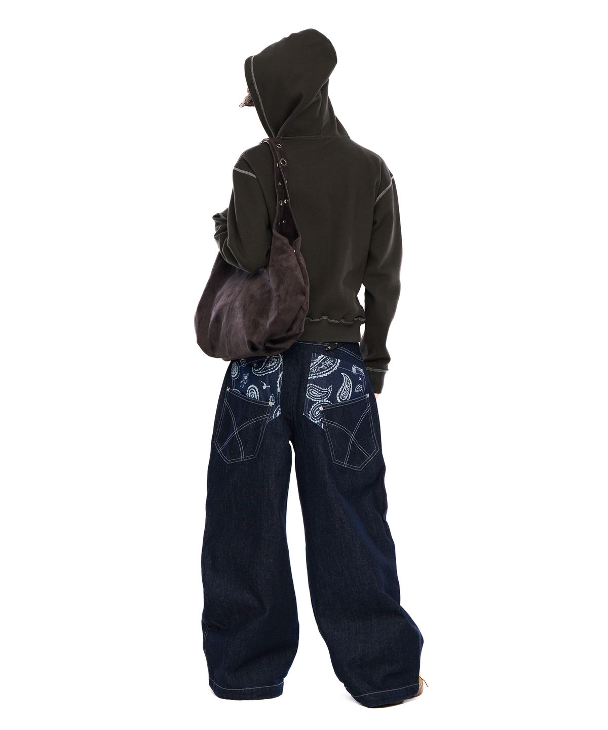아캄(AAKAM) Knee Pin-Tuck Paisley Denim Pants (Blue)