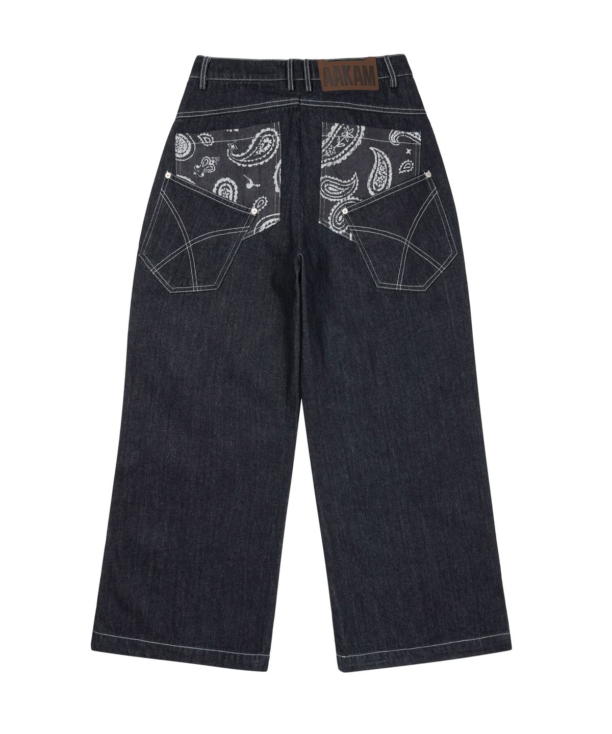 아캄(AAKAM) Knee Pin-Tuck Paisley Denim Pants (Black)