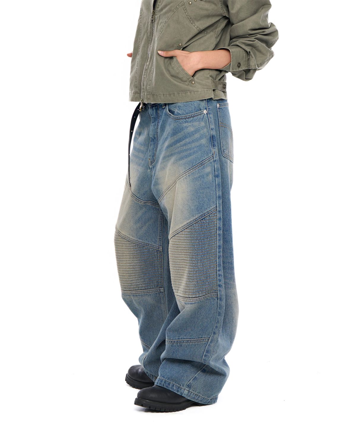 아캄(AAKAM) Biker Denim Pants (Blue)