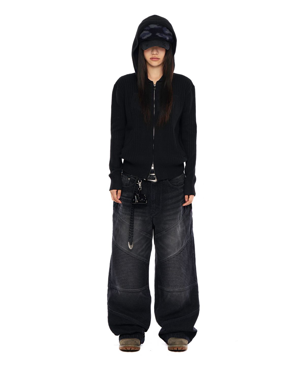 아캄(AAKAM) Biker Denim Pants (Black)