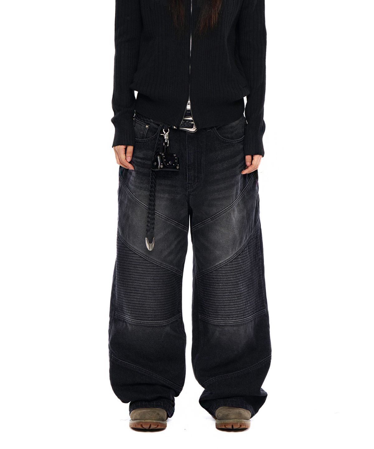 아캄(AAKAM) Biker Denim Pants (Black)