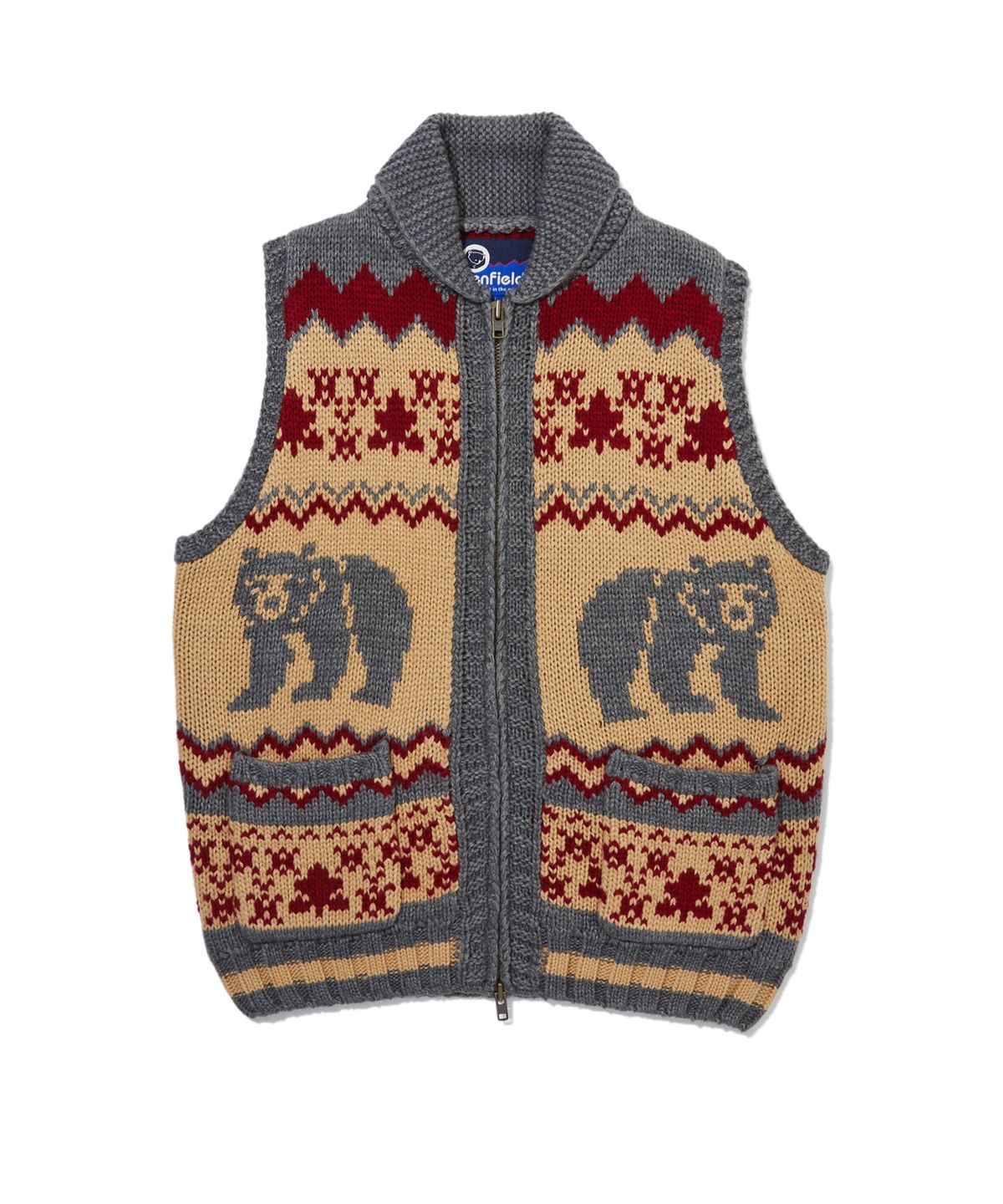 펜필드(PENFIELD) 빈티지 베어 노르딕 코위찬 베스트 니트 집업 베이지_FR4KV01U