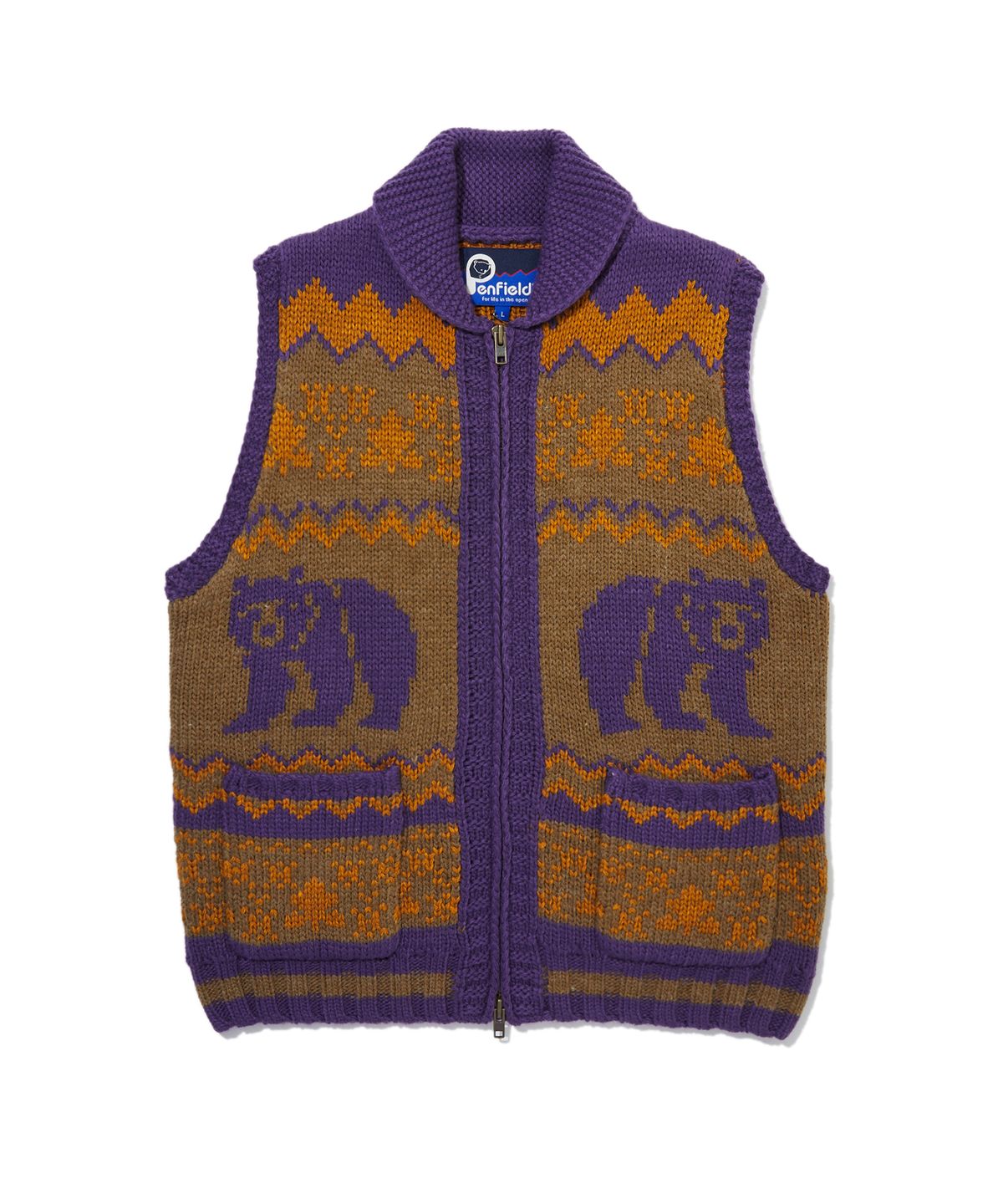 펜필드(PENFIELD) 빈티지 베어 노르딕 코위찬 베스트 니트 집업 카키_FR4KV02U