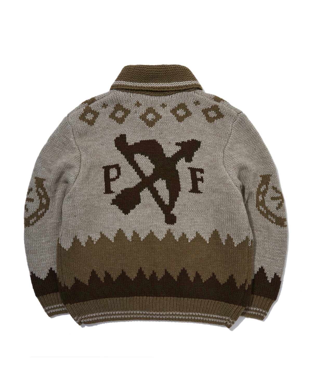 펜필드(PENFIELD) 빈티지 웨스턴 드로잉 코위찬 니트 집업 베이지_FR4KJ04U