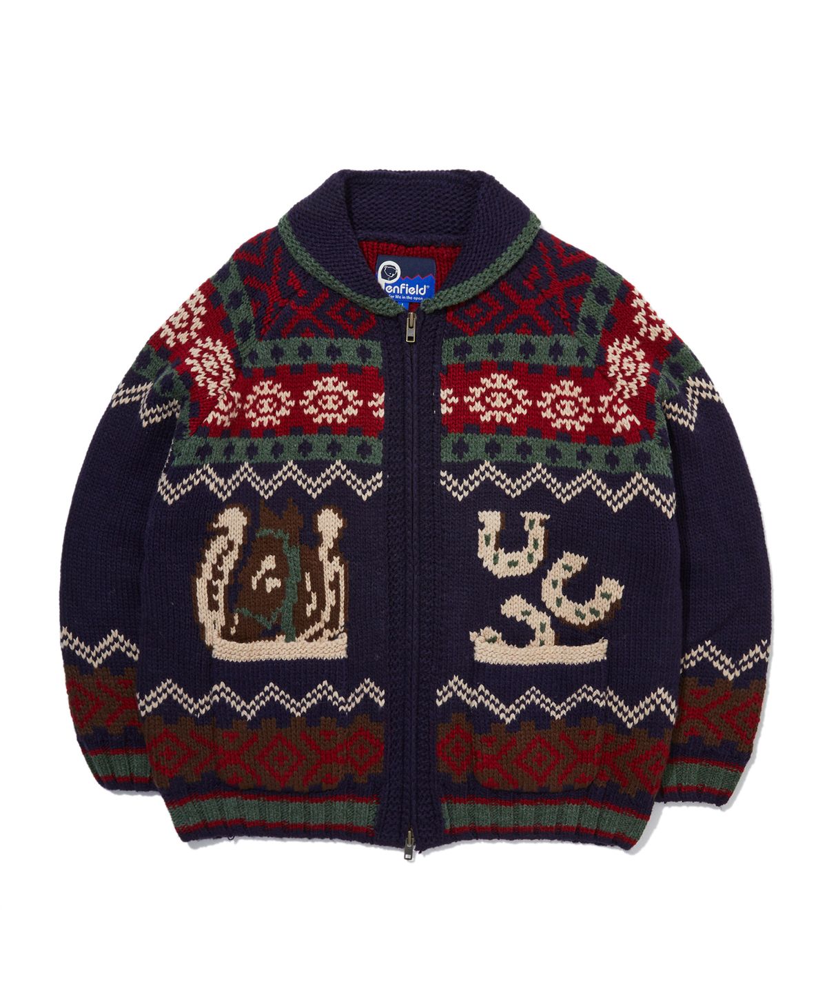 펜필드(PENFIELD) 빈티지 노르딕 웨스턴 코위찬 니트 집업 네이비_FR4KJ02U