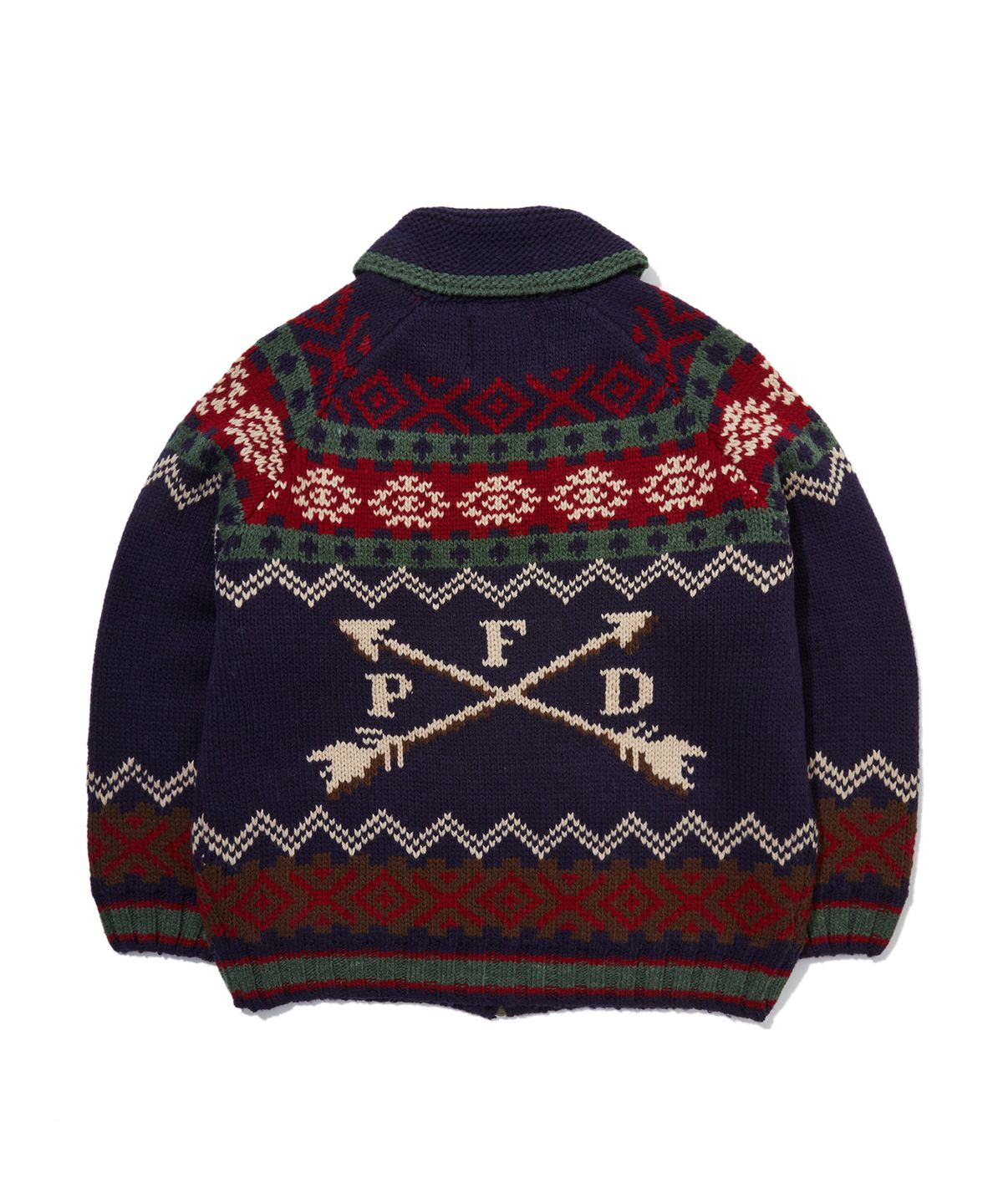 펜필드(PENFIELD) 빈티지 노르딕 웨스턴 코위찬 니트 집업 네이비_FR4KJ02U