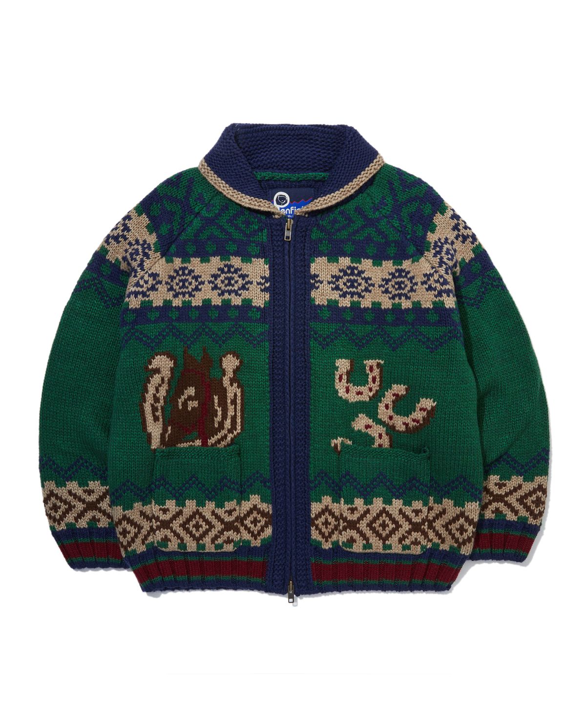 펜필드(PENFIELD) 빈티지 노르딕 웨스턴 코위찬 니트 집업 그린_FR4KJ01U