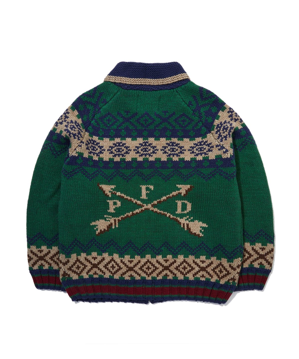펜필드(PENFIELD) 빈티지 노르딕 웨스턴 코위찬 니트 집업 그린_FR4KJ01U