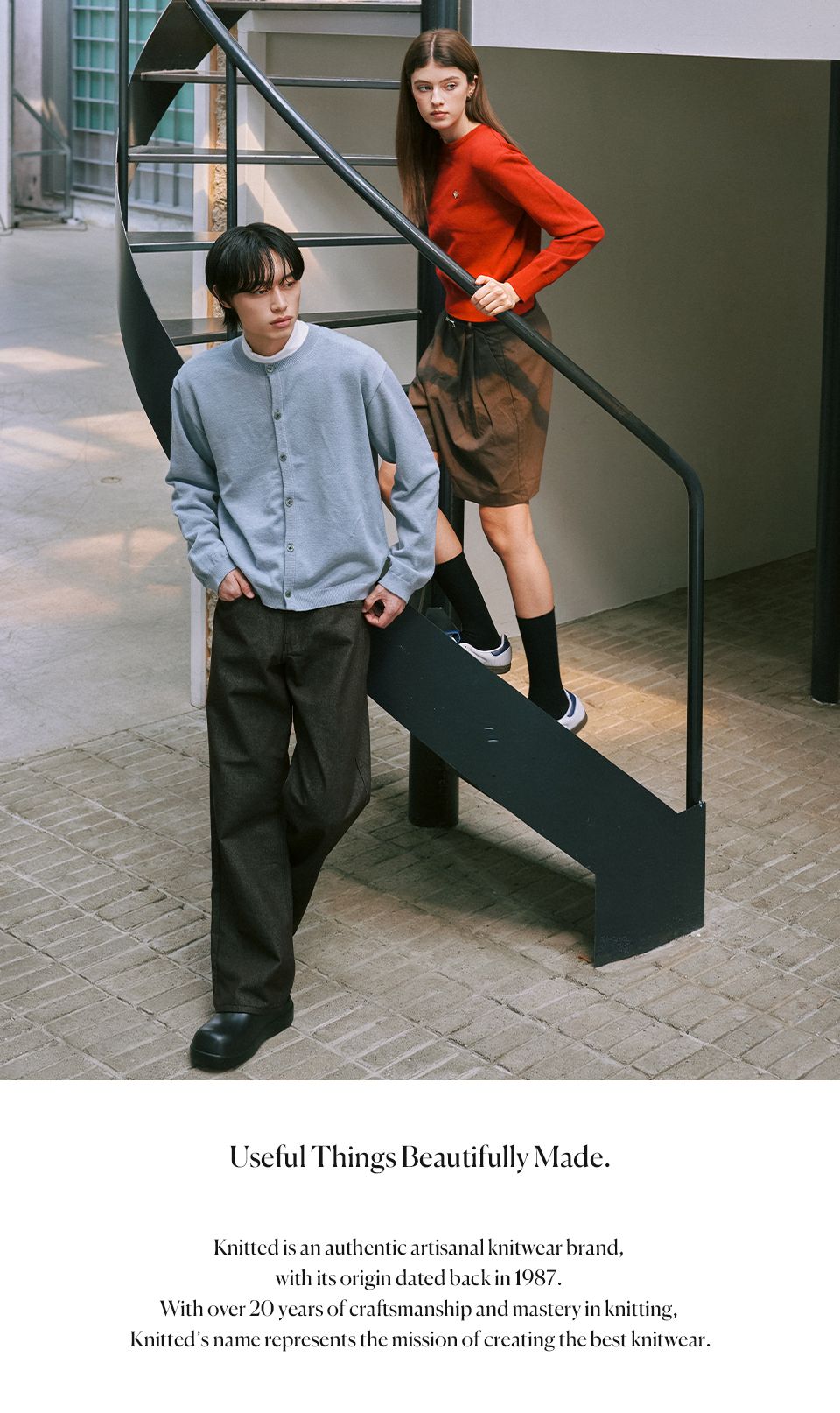 アンミヌ　新品　ワッフルニット　ネイビー MUSINSA公式 | KNITTED コットンヘンリーネックワッフルニットNAVY