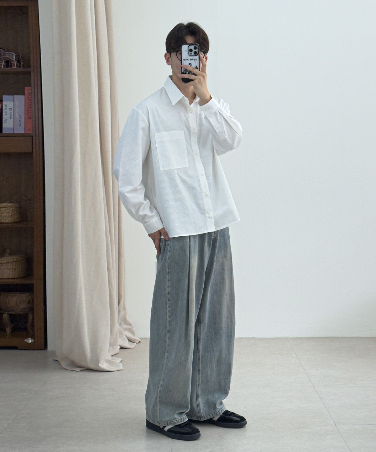 율러(EULER) 라인 크롭 스트라이프 셔츠 - 화이트