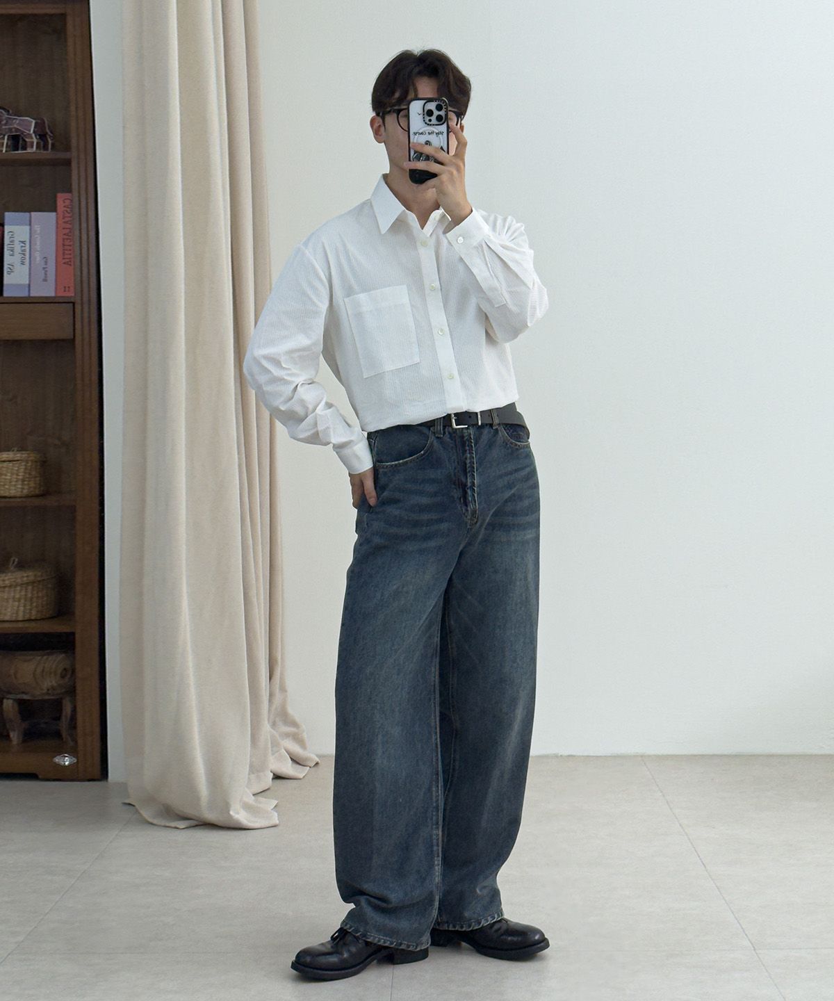 율러(EULER) 라인 크롭 스트라이프 셔츠 - 화이트