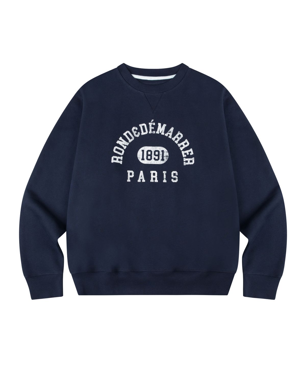 론앤디마리(ROND&DÉMARRER) [남녀공용] PARIS 1891 컬리지 그래픽 맨투맨 (네이비)