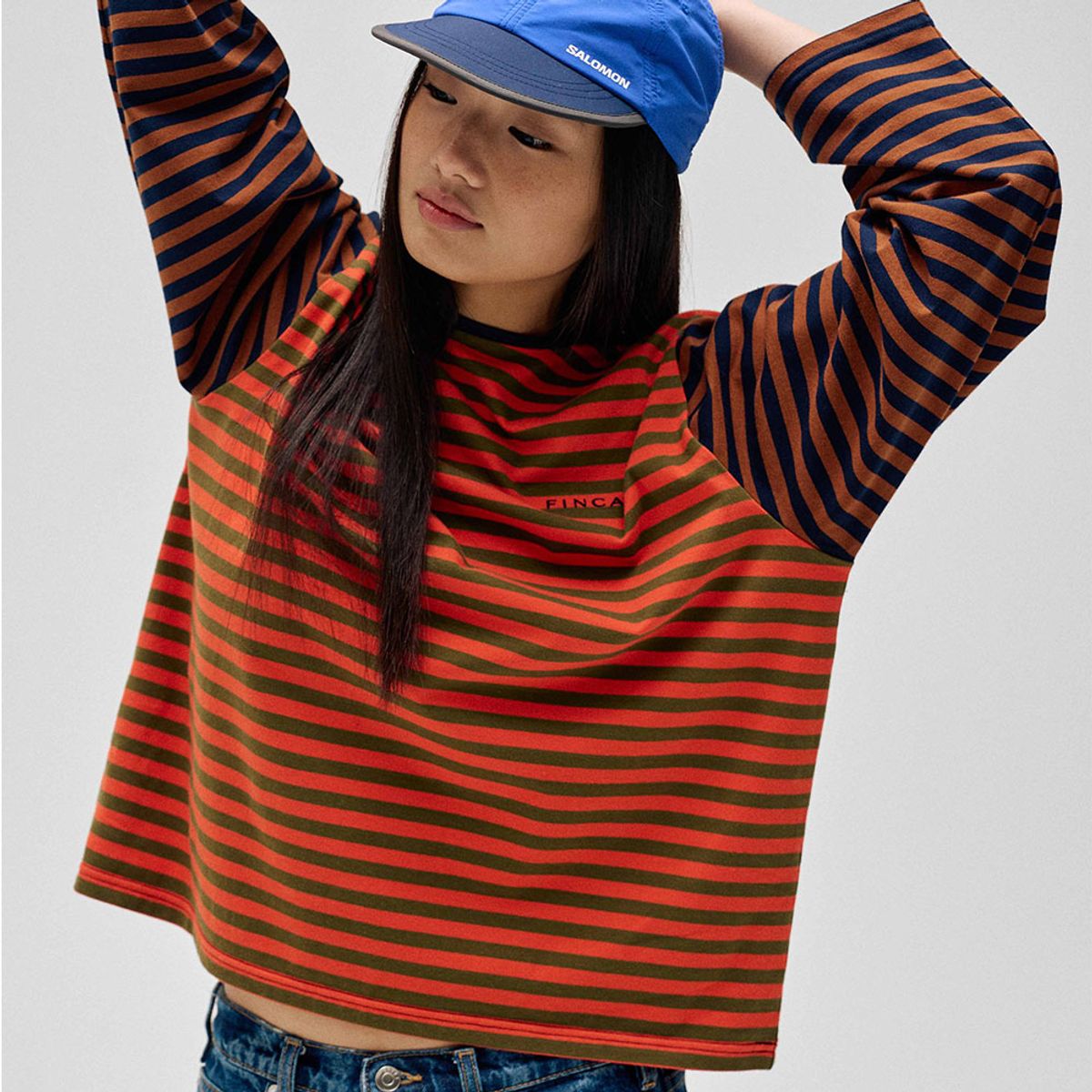 핀카(FINCA) 트윈 슬리브 티셔츠_오렌지브라운 스트라이프 2SIZES
