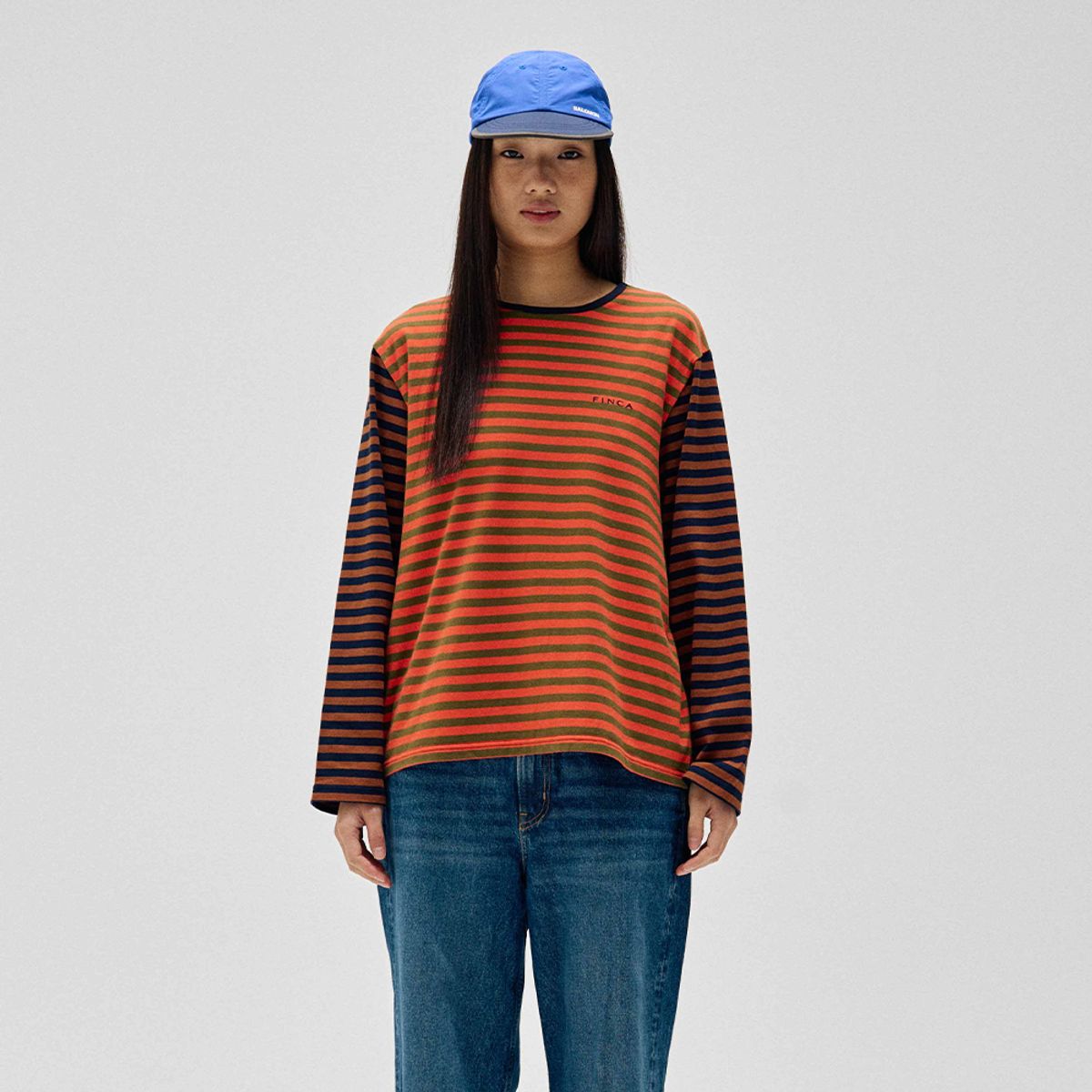 핀카(FINCA) 트윈 슬리브 티셔츠_오렌지브라운 스트라이프 2SIZES