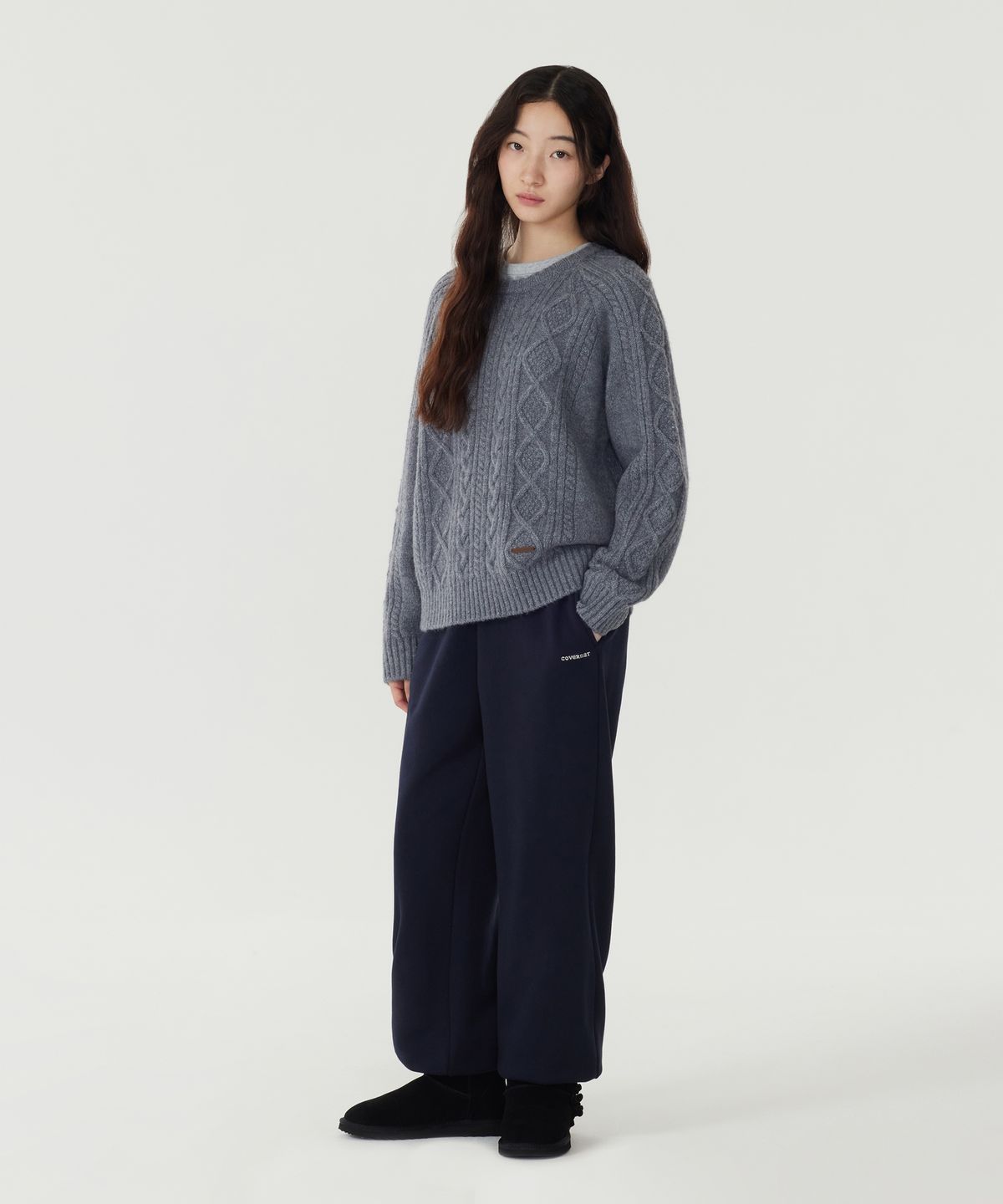 커버낫 우먼(COVERNAT WOMAN) 우먼 울 블렌드 케이블 니트 Dusty Blue