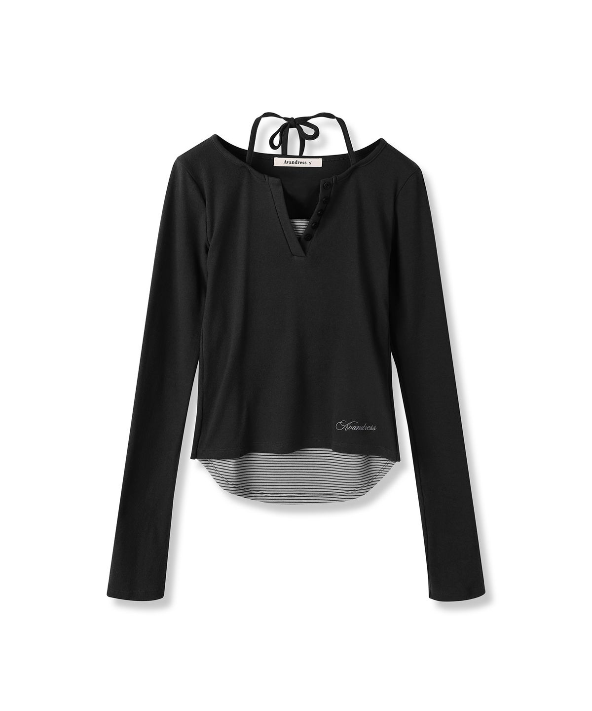 어반드레스(AVANDRESS) Sally V-cut Stripe Layered Long Sleeve_3Colors
