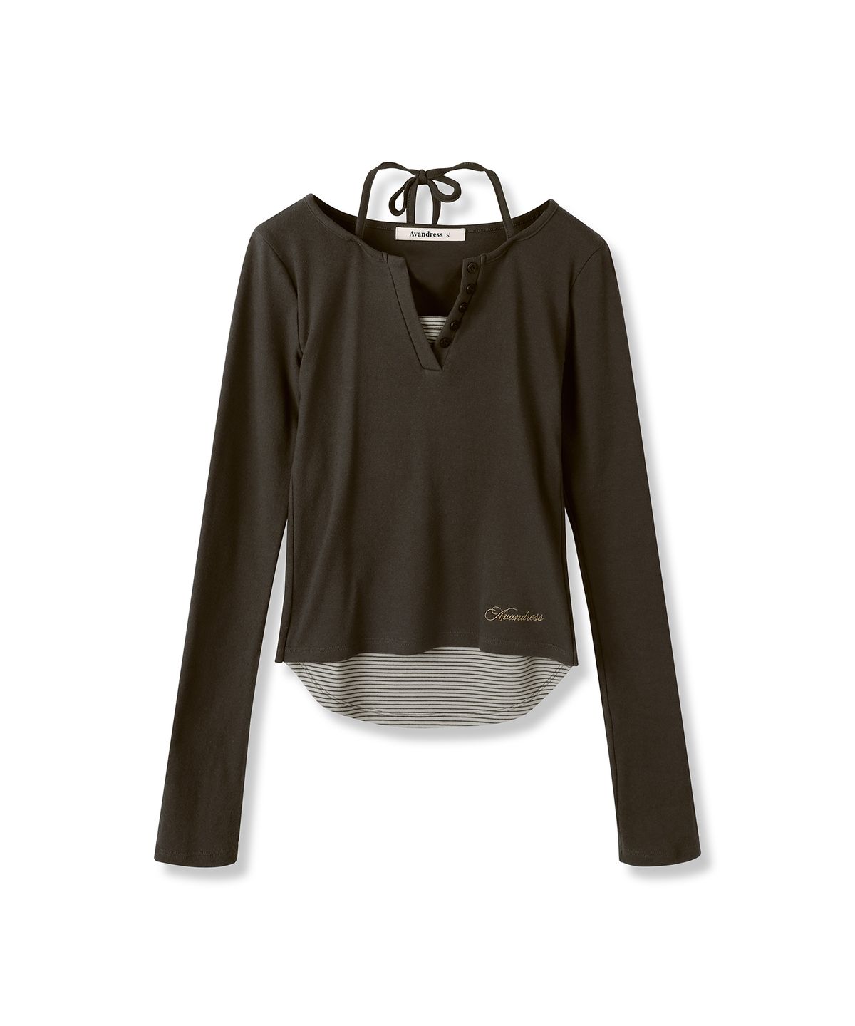 어반드레스(AVANDRESS) Sally V-cut Stripe Layered Long Sleeve_3Colors
