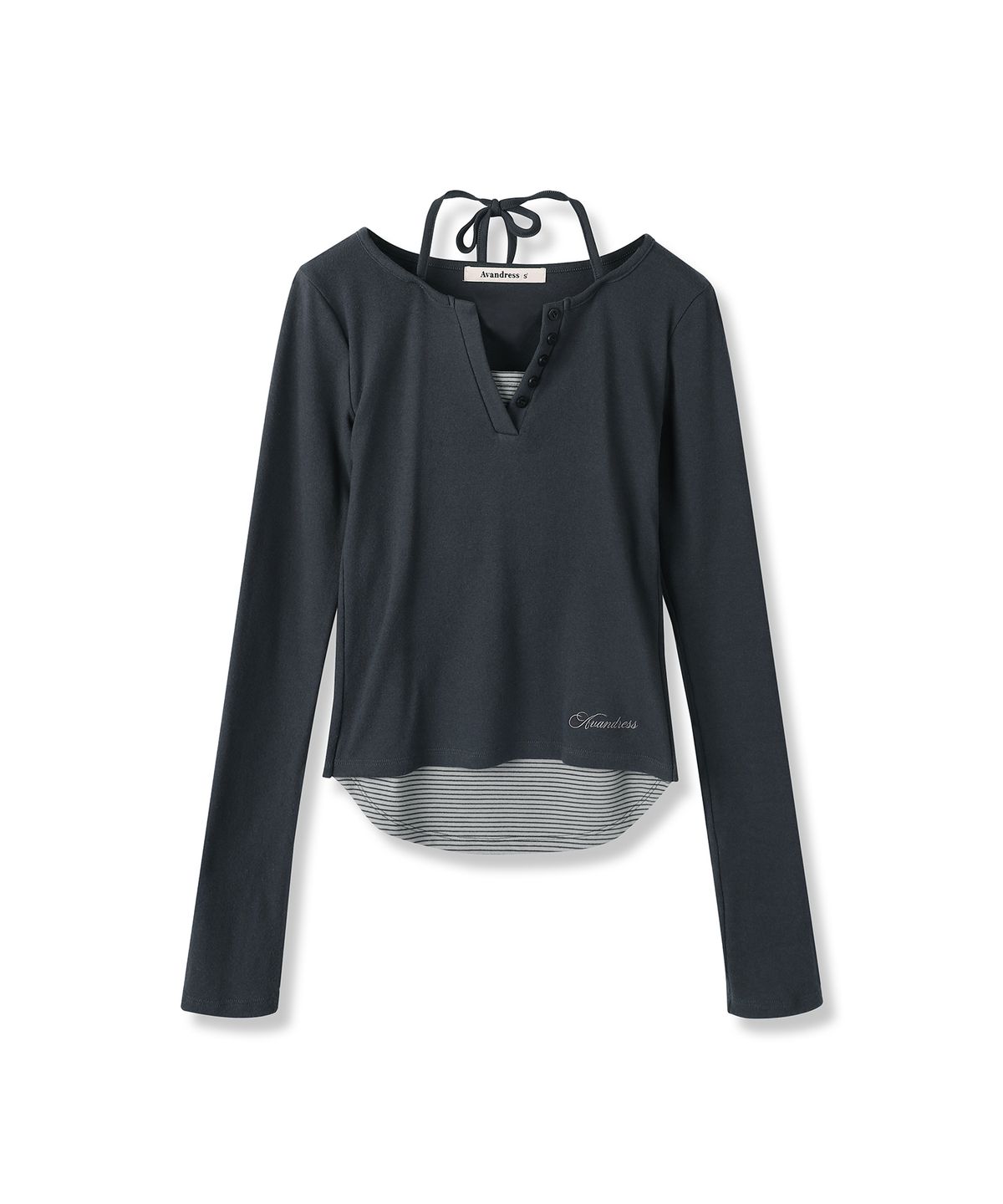 어반드레스(AVANDRESS) Sally V-cut Stripe Layered Long Sleeve_3Colors