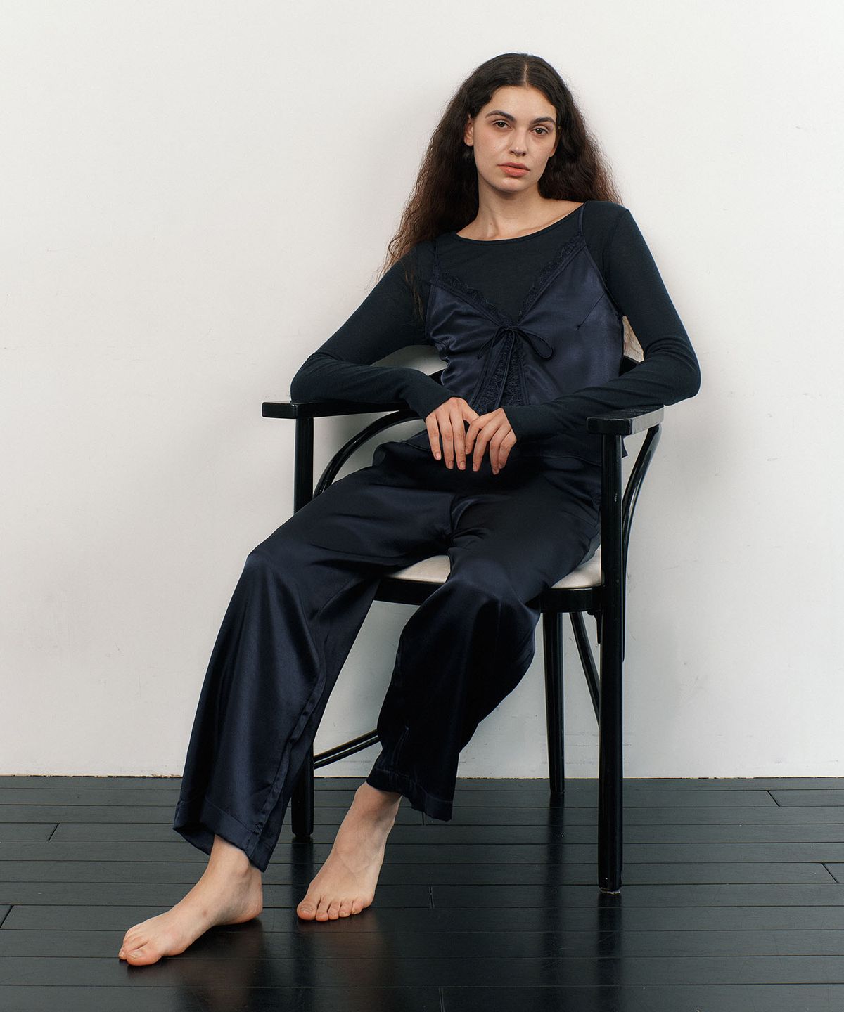 아템포(ATEMPO) LACE SLIP PAJAMA SET / navy