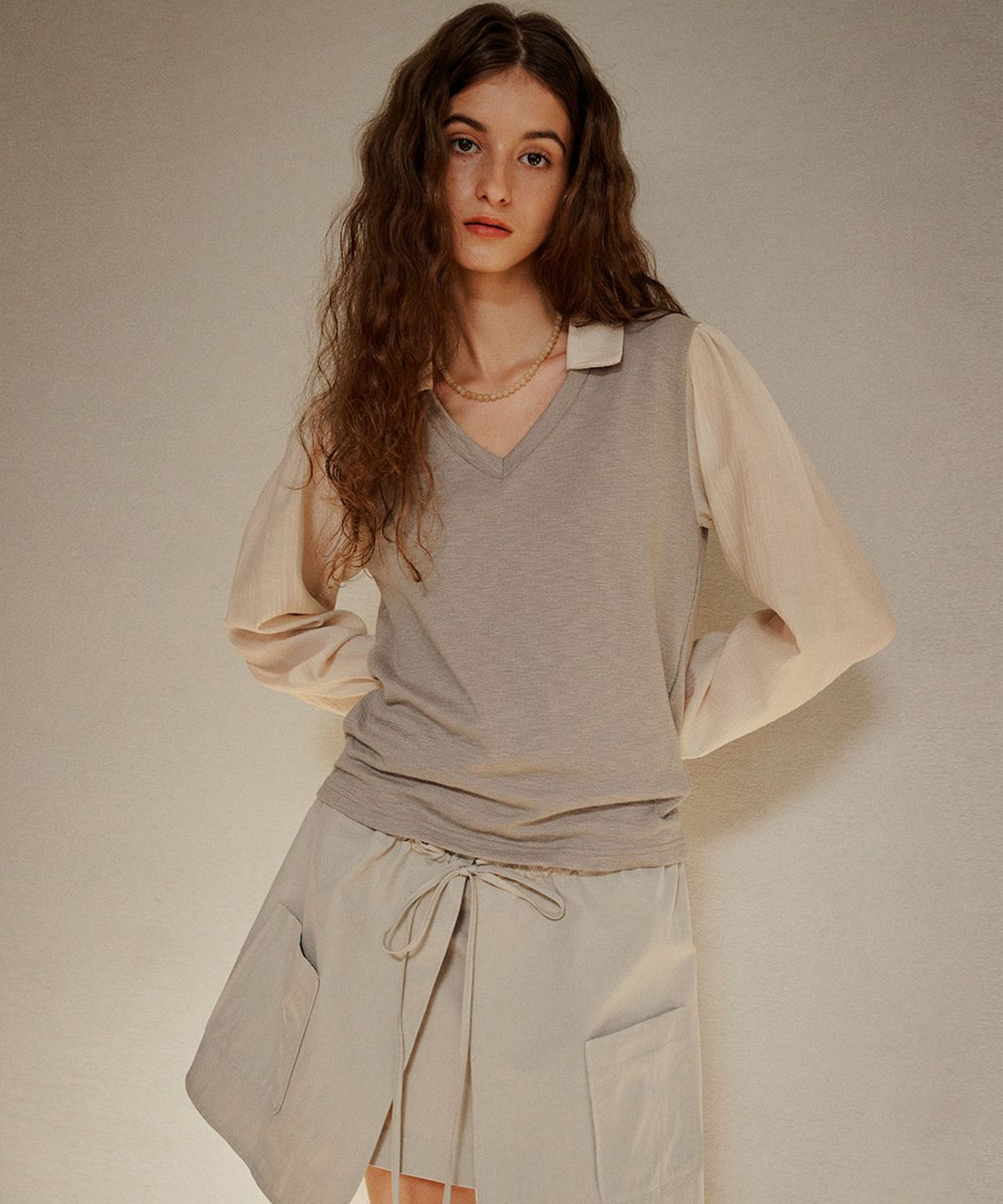 아우로(OURO) COWGIRL POCKET SKIRT [ PALE GRAY ]