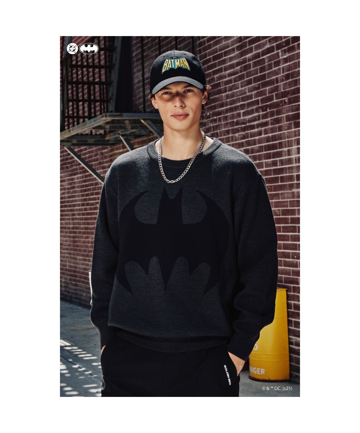 골든베어(GOLDEN BEAR) (M)(GOLDEN BEAR X BATMAN) 배트맨 그래픽 자카드 니트 G4WAW25011DGX