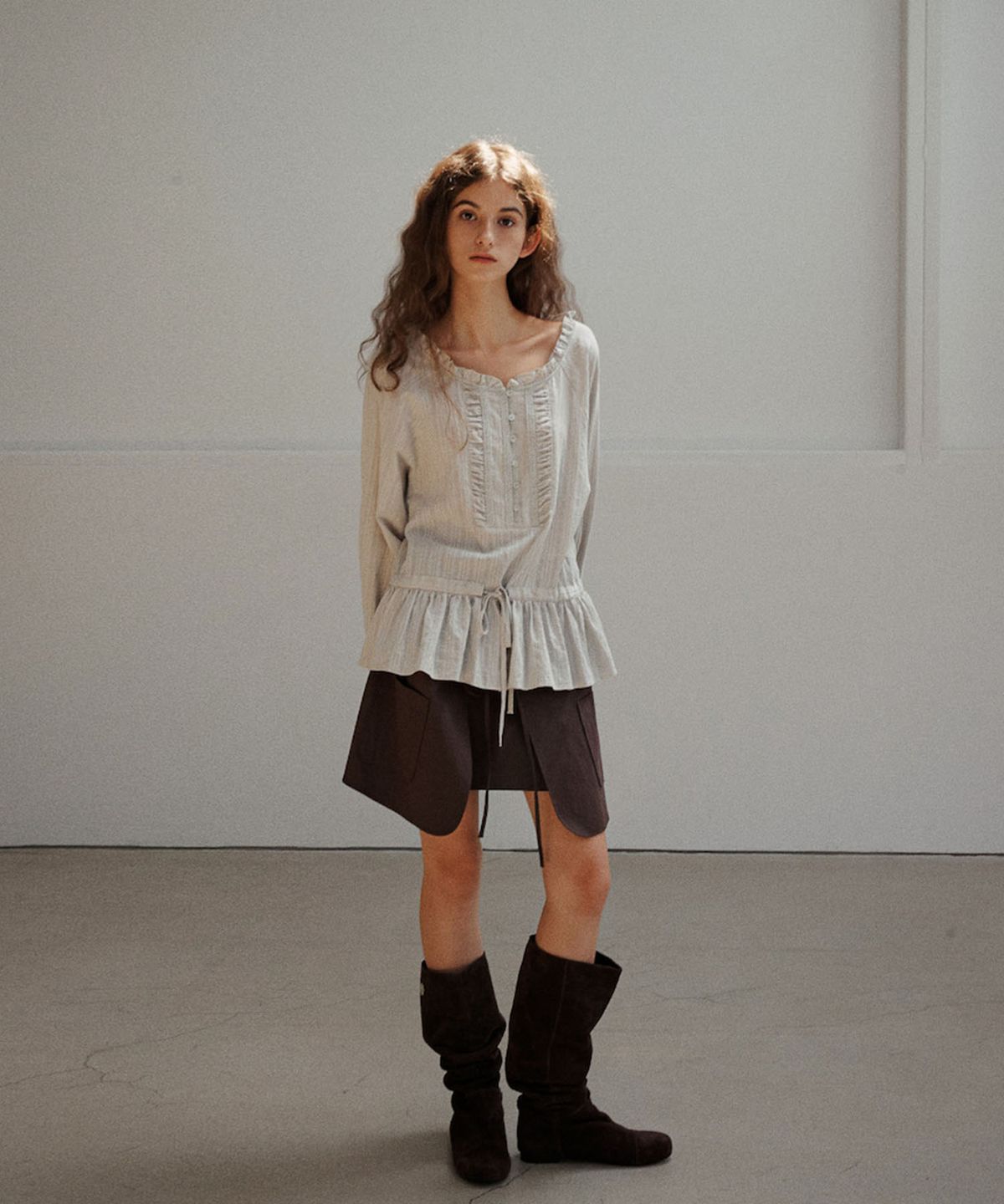아우로(OURO) COWGIRL POCKET SKIRT [ BROWN ]