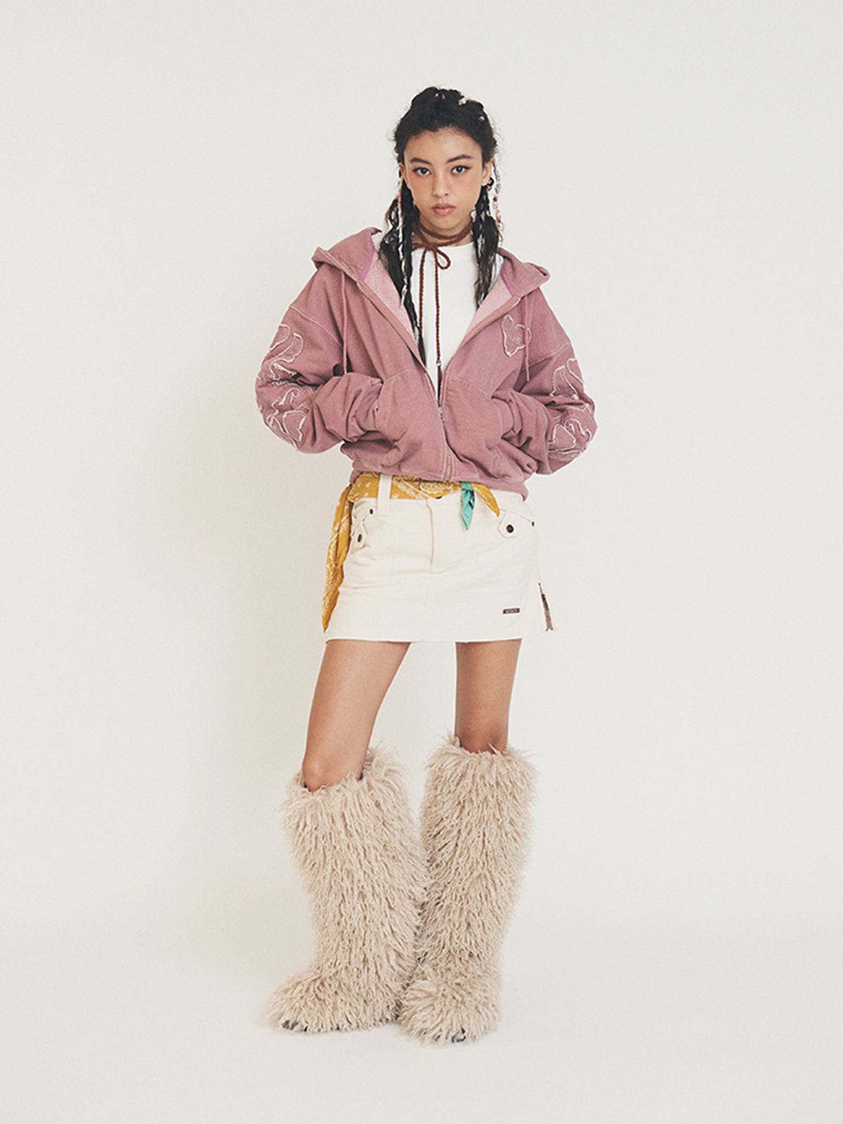 에즈이프 캘리(ASIF CALIE) SIDE ZIP CORDUROY LOW SKIRT IVORY