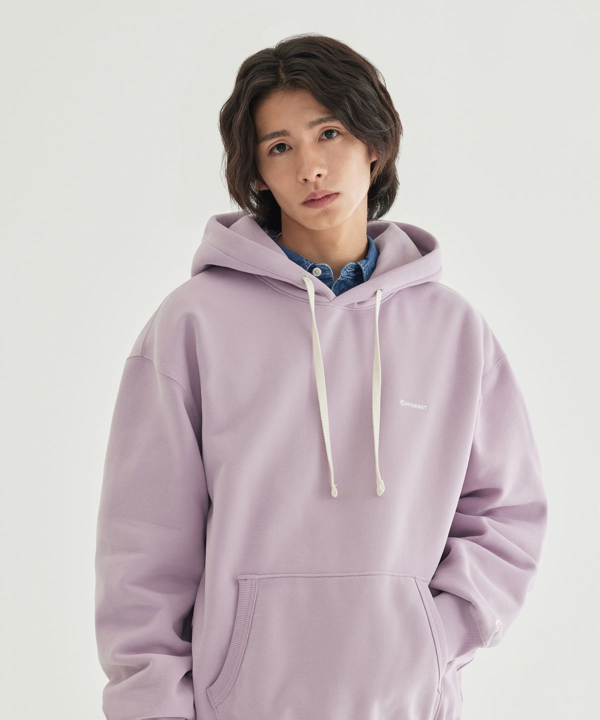 커버낫(COVERNAT) 스몰 로고 기모 후디 Light Purple
