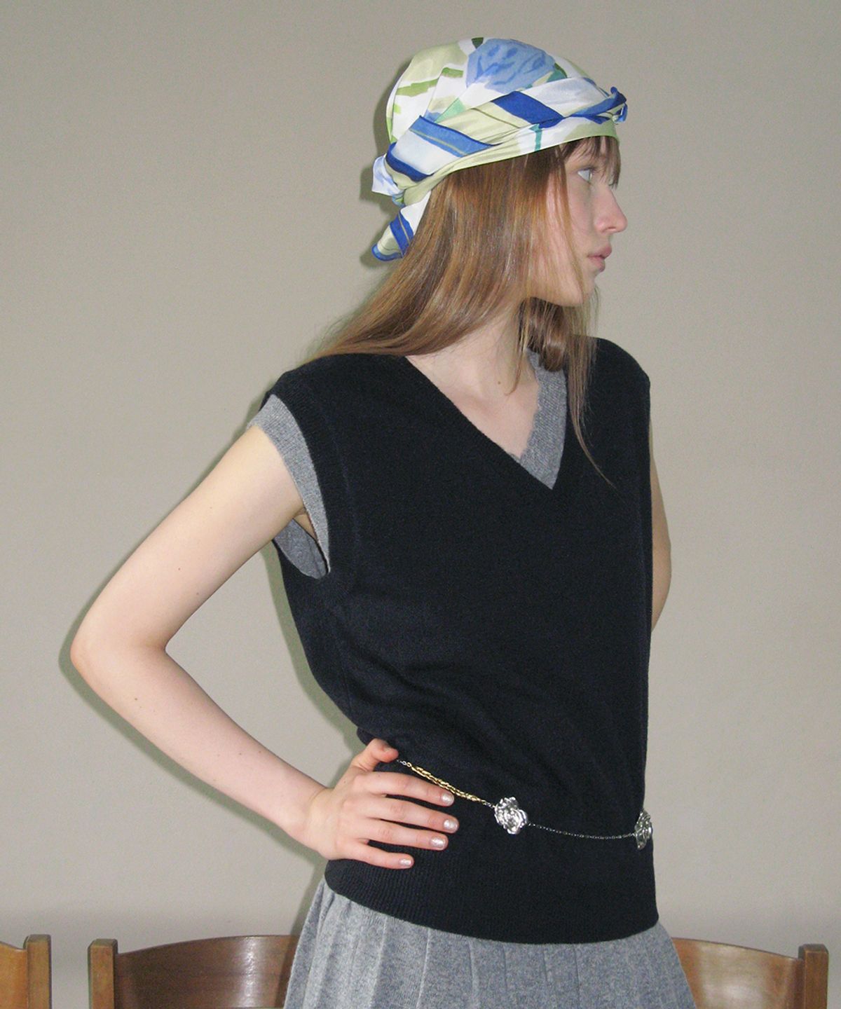시눈(SINOON) SN Flower Texture Scarf (Navy)