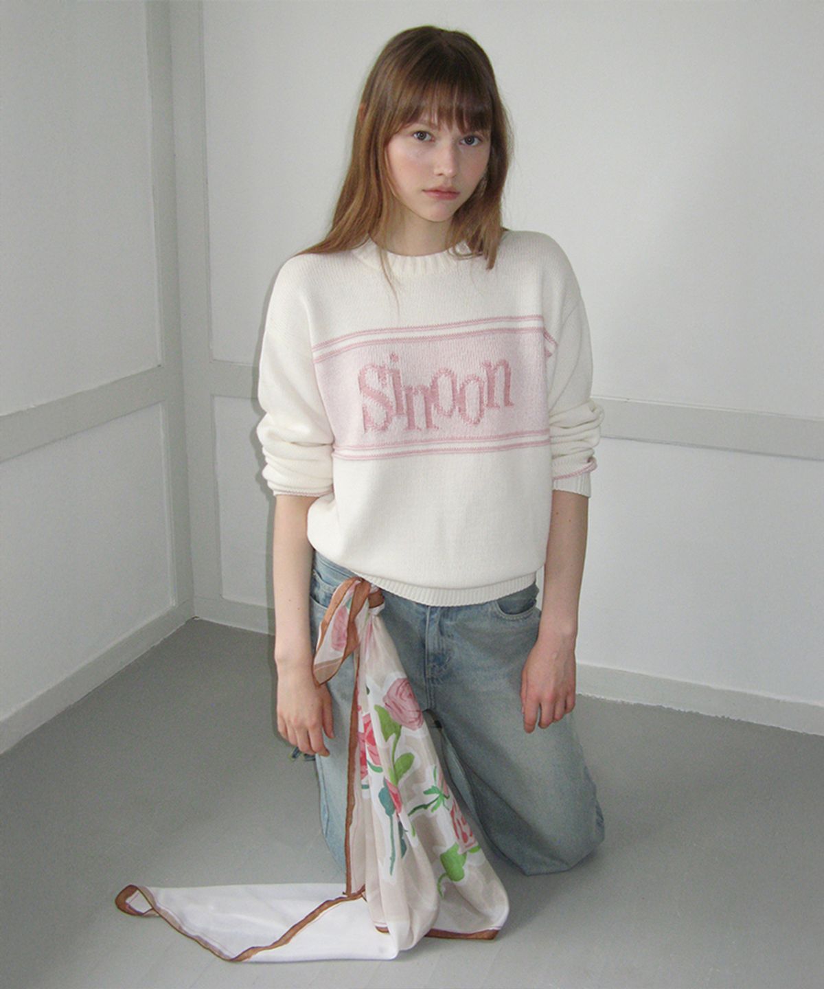 시눈(SINOON) SN Flower Texture Scarf (Brown)
