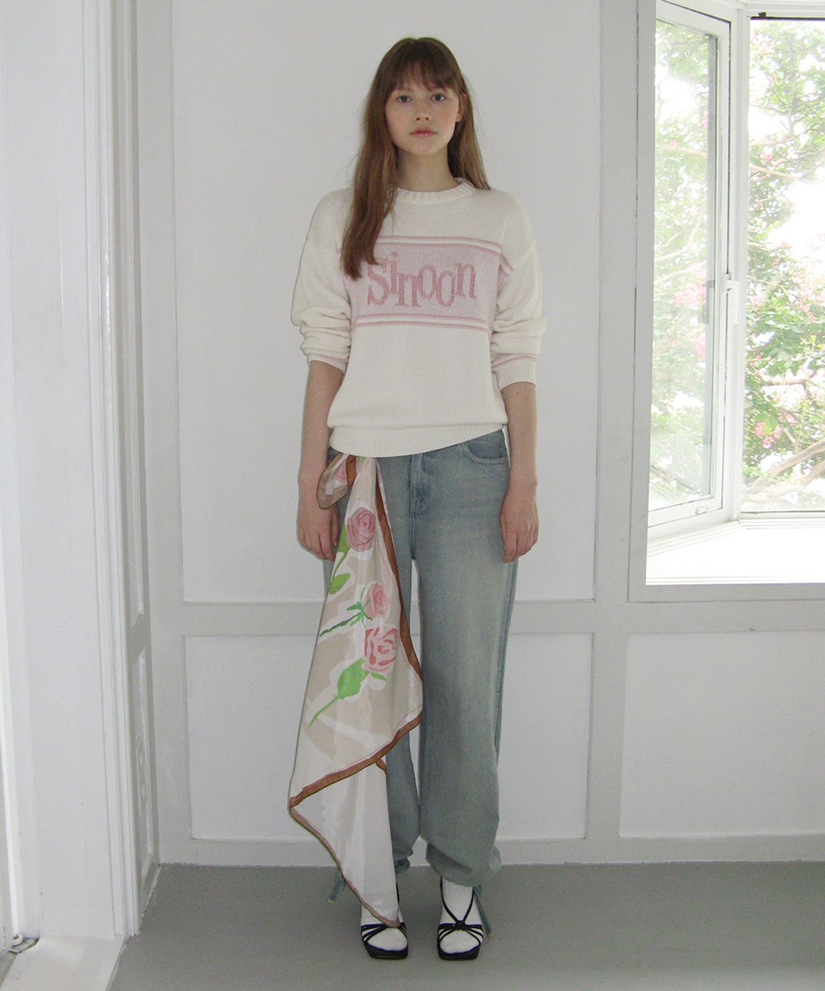 시눈(SINOON) SN Flower Texture Scarf (Brown)