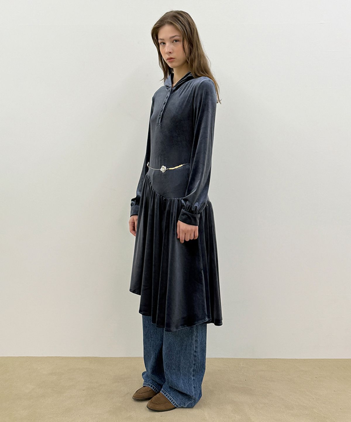 시눈(SINOON) SN Fluid Velvet Dress (Navy)