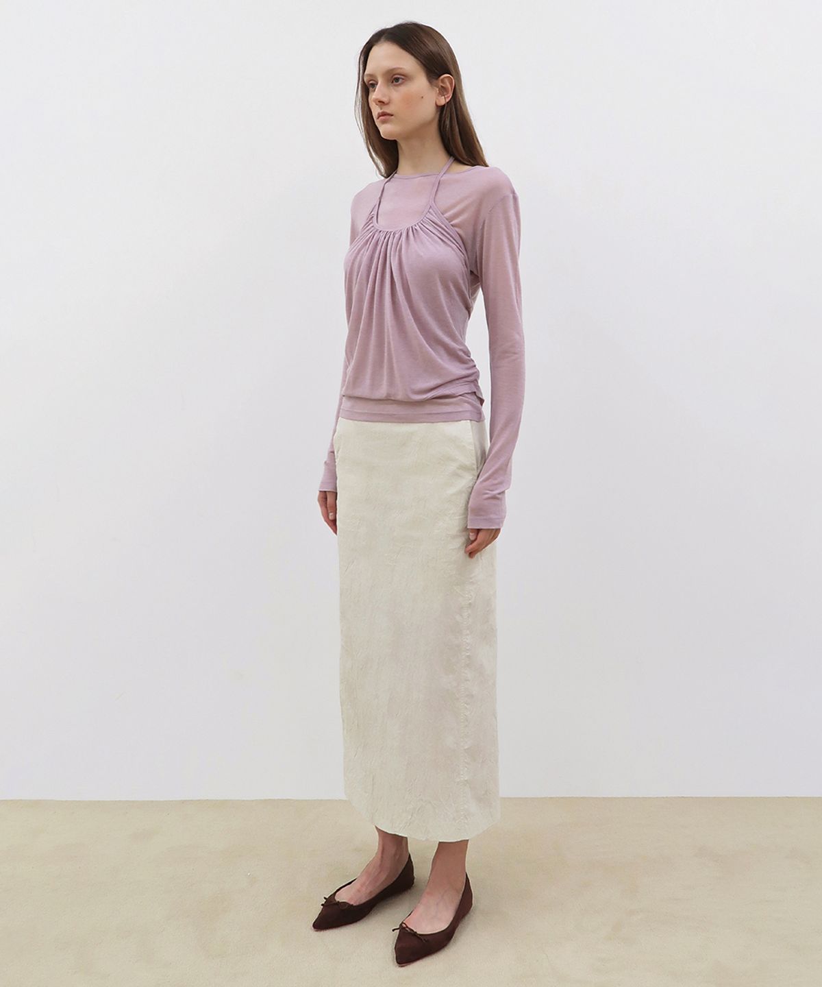 시눈(SINOON) Wrinkle H-Line Skirt (Cream)