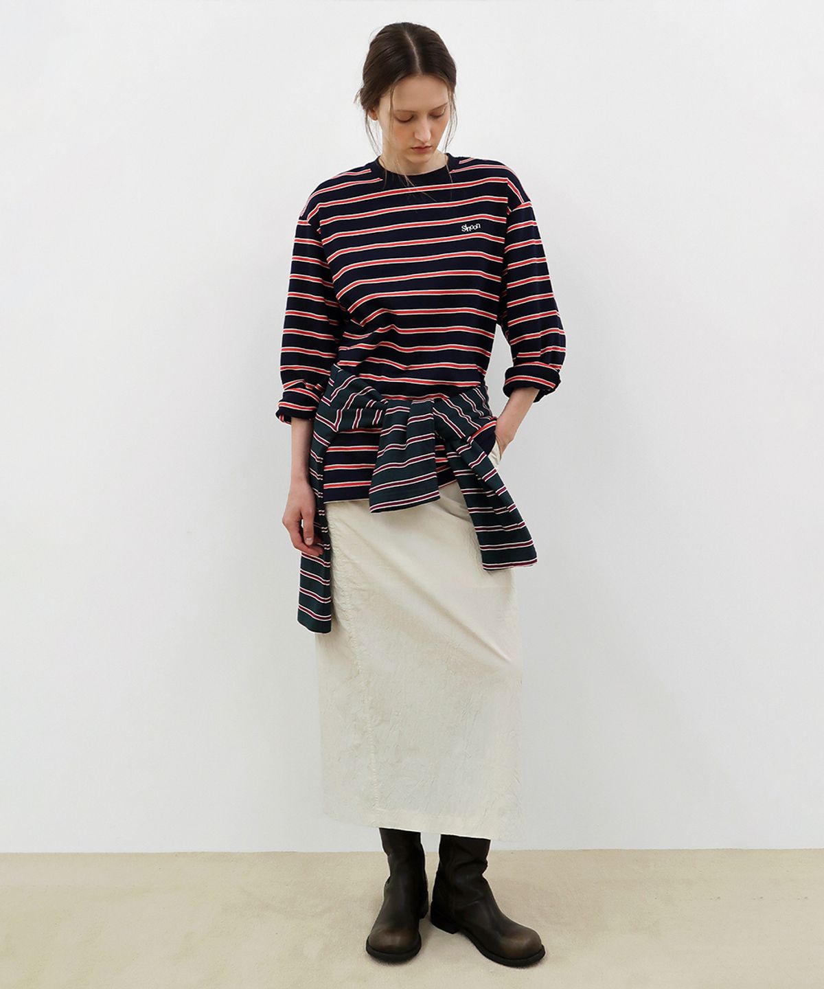 시눈(SINOON) Wrinkle H-Line Skirt (Cream)