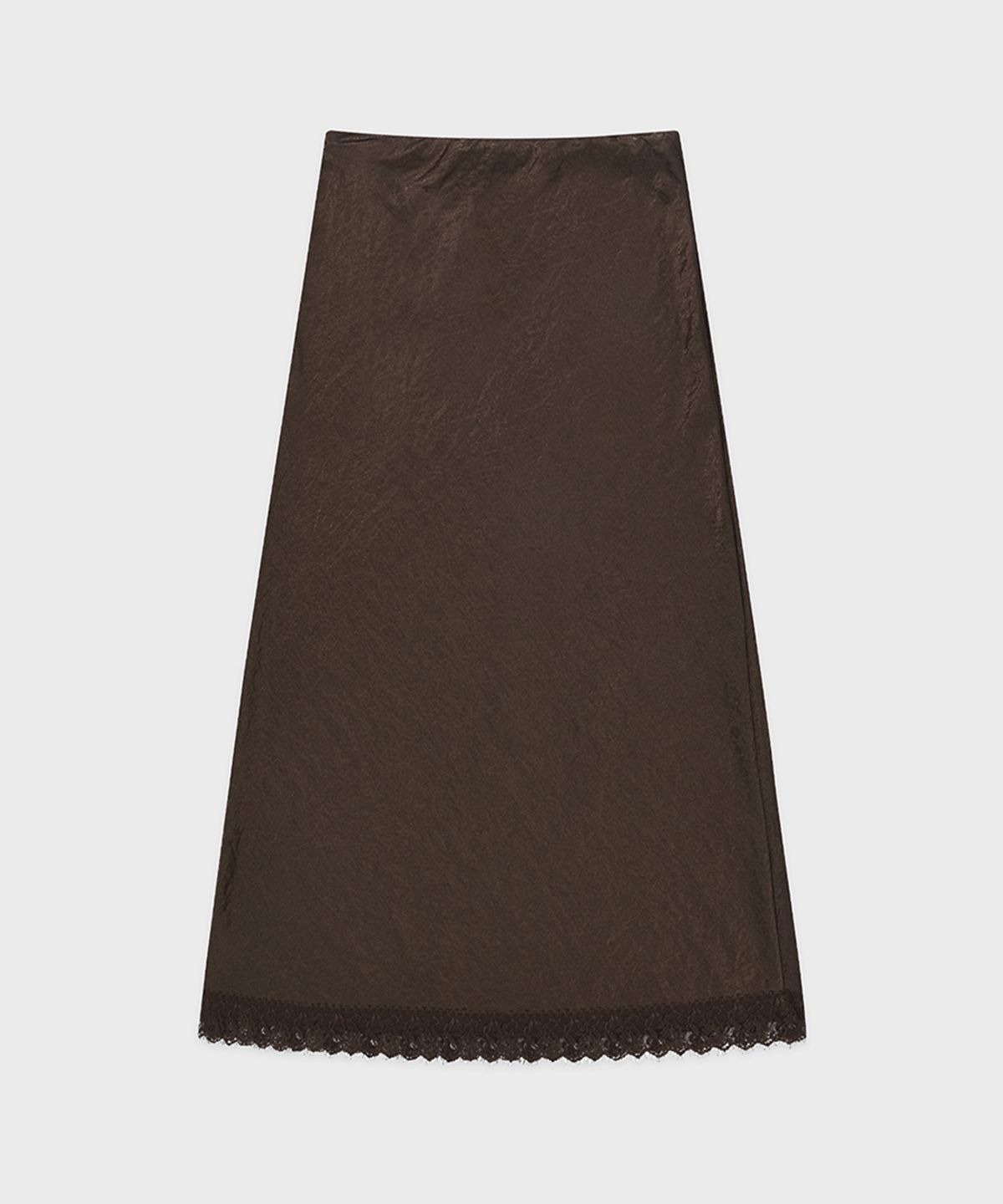 시눈(SINOON) Satin Lace Long Skirt (Brown)