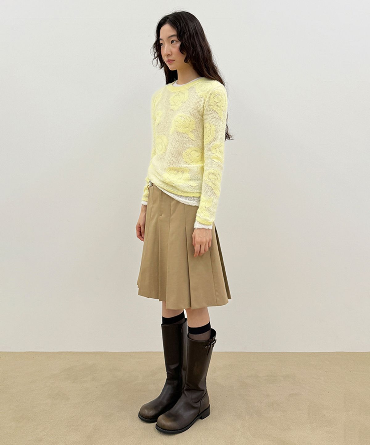 시눈(SINOON) Sinoon Pleated Midi Skirt (Beige)