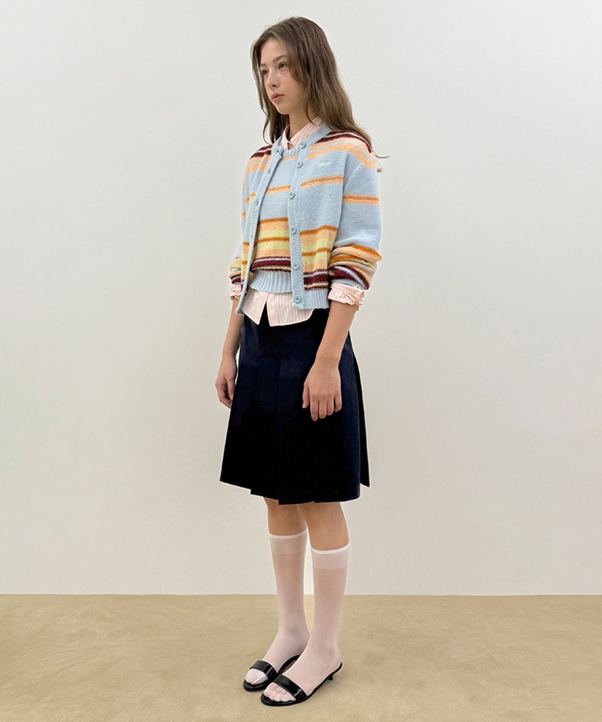 시눈(SINOON) Sinoon Pleated Midi Skirt (Navy)