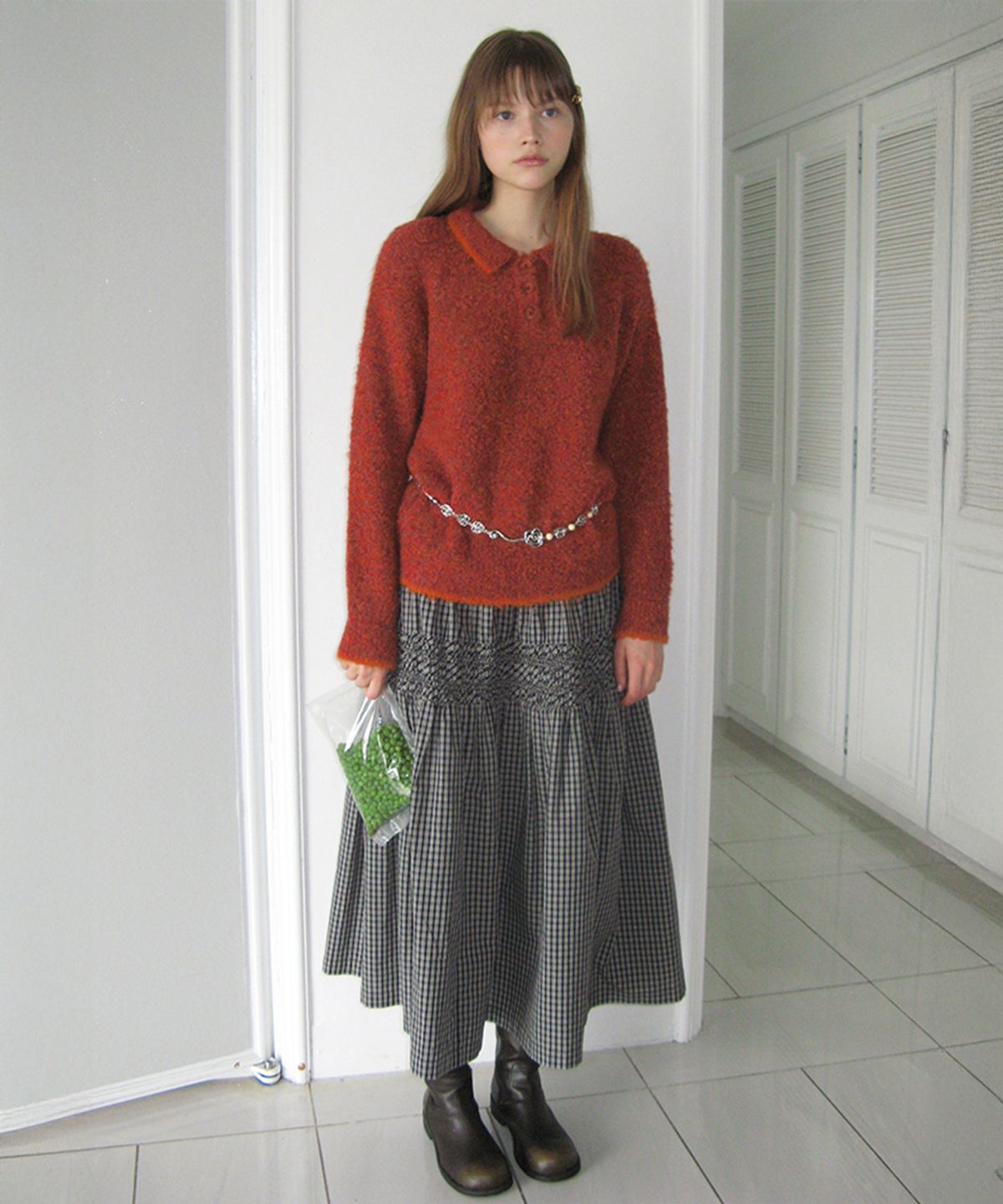시눈(SINOON) Sinoon Smocking Flared Skirt (Navy)
